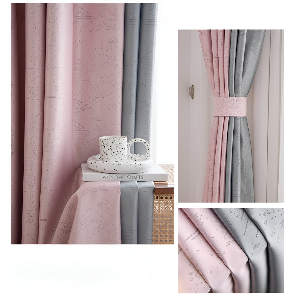 Custom Daphne Color Blocking Thermal Blackout Curtains for Bedroom & Living Room - Energy Efficient & Noise Reducing Window Treatments