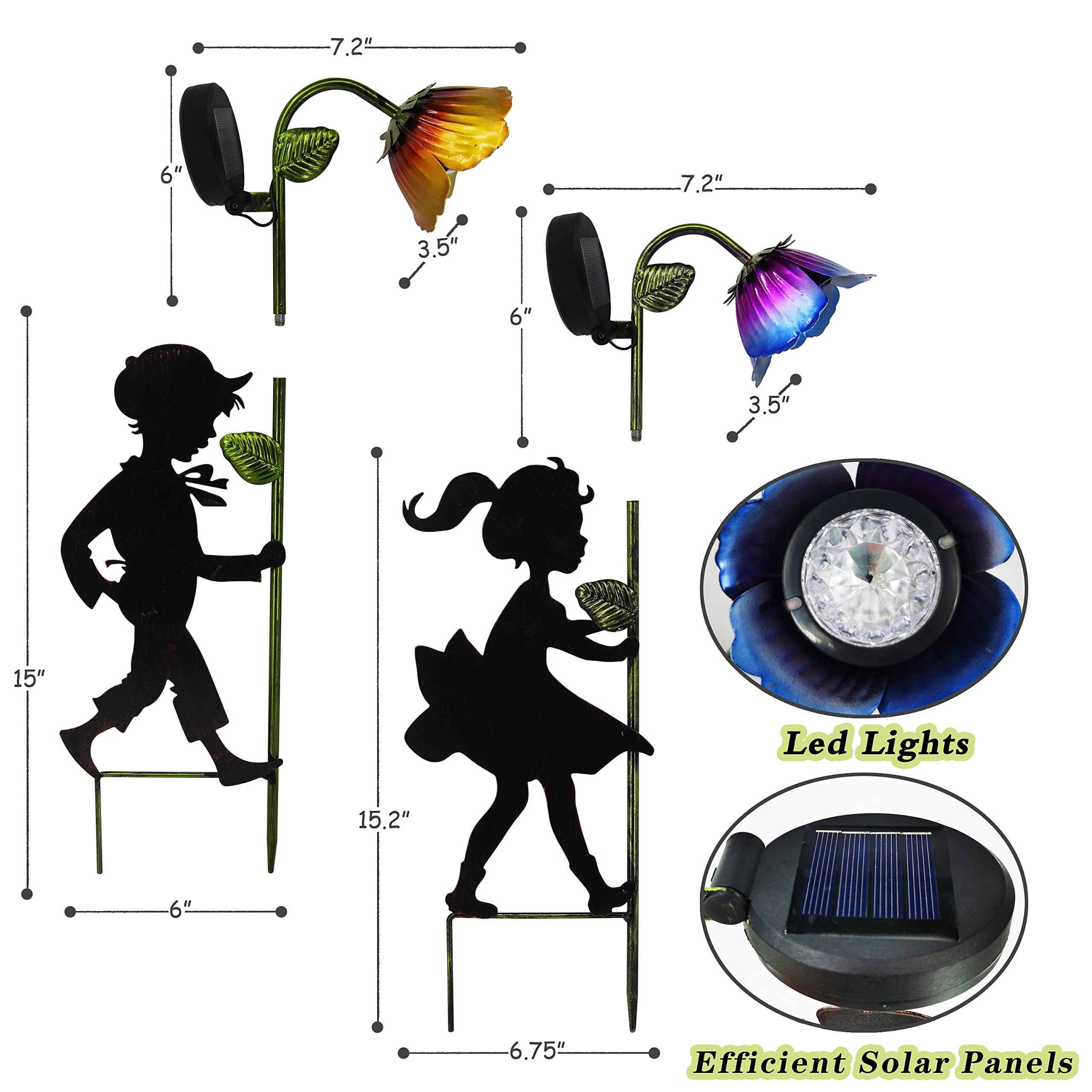 Solar Powered Garden Lights 2 Pack - LED Landscape Lighting with Boy & Girl Silhouettes, Metal Outdoor Decor for Garden, Yard, Pathway, Patio & Driveway | Perfect for Romantic Backyard Ambiance, Wedding Decorations & Holiday Lighting