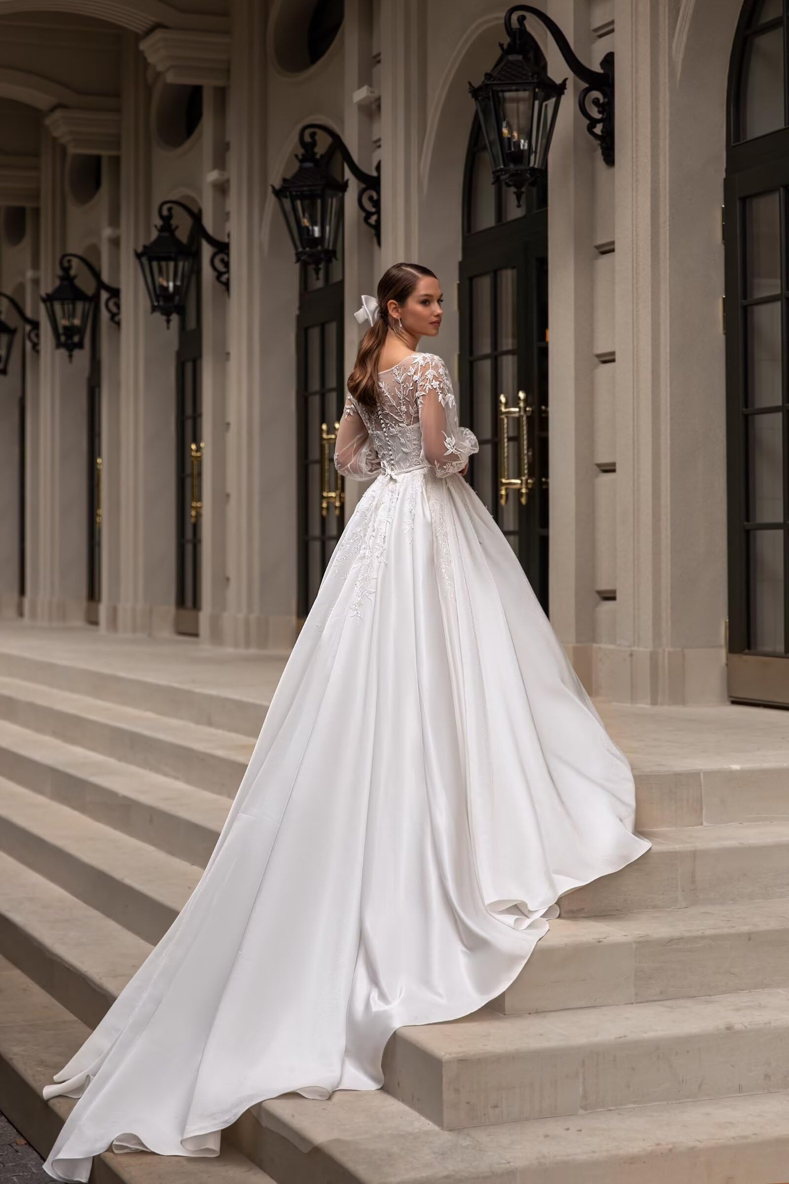 2025 Elegant Long Sleeve Lace Wedding Dresses for Bride - Romantic Applique Bridal Gowns for Women | Perfect for Church Ceremony, Beach Wedding & Formal Reception