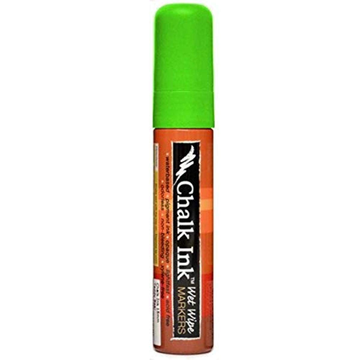 Chalk Ink Bold Wet Wipe Marker - 15mm Lightning Green - Whiteboard & Glass Marker for Teachers, Offices & Restaurants