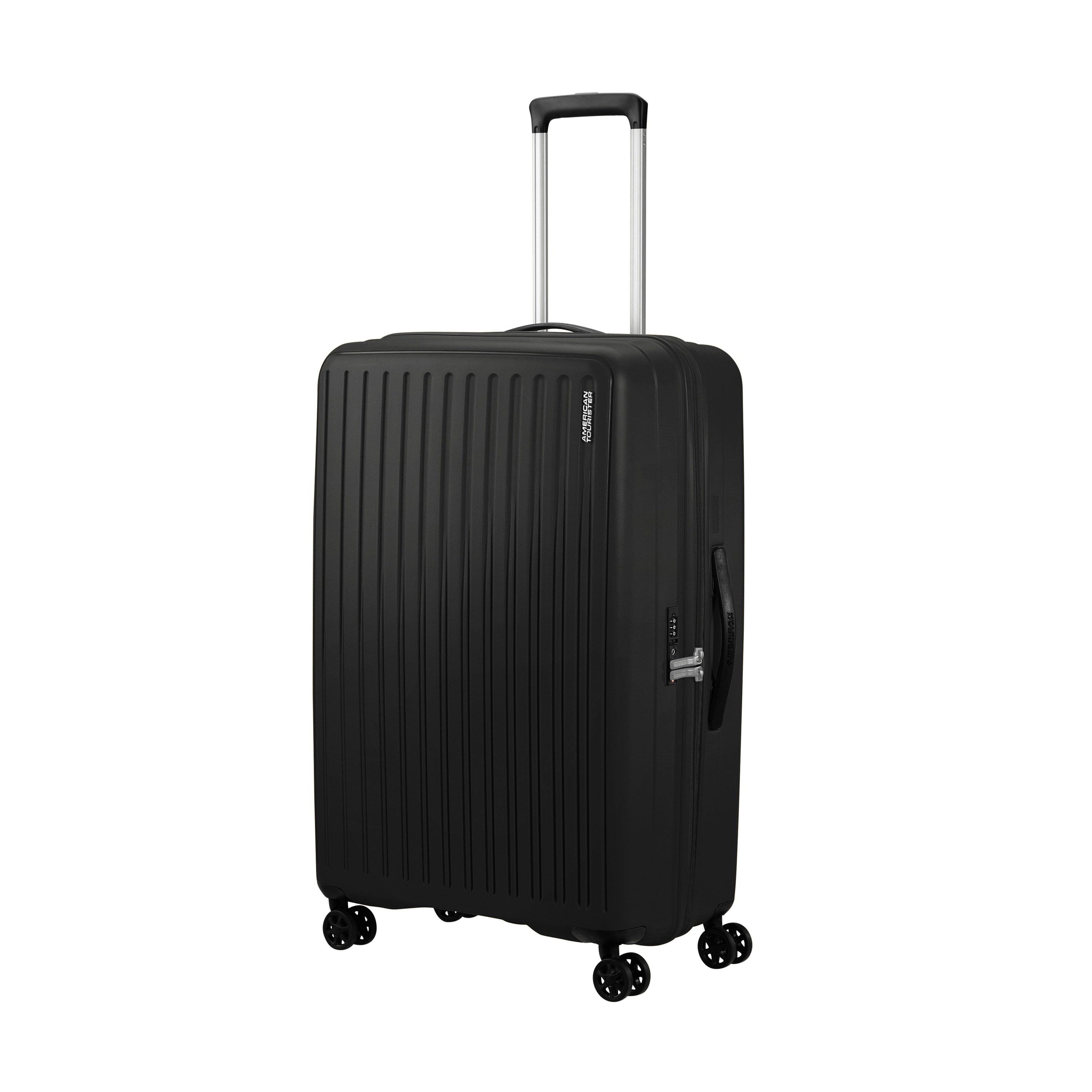 American Tourister Rejoy Spinner Expandable 3-Piece Luggage Set - Lightweight Hardshell Suitcase with 360° Wheels for Travel, Business & Vacation (Black)