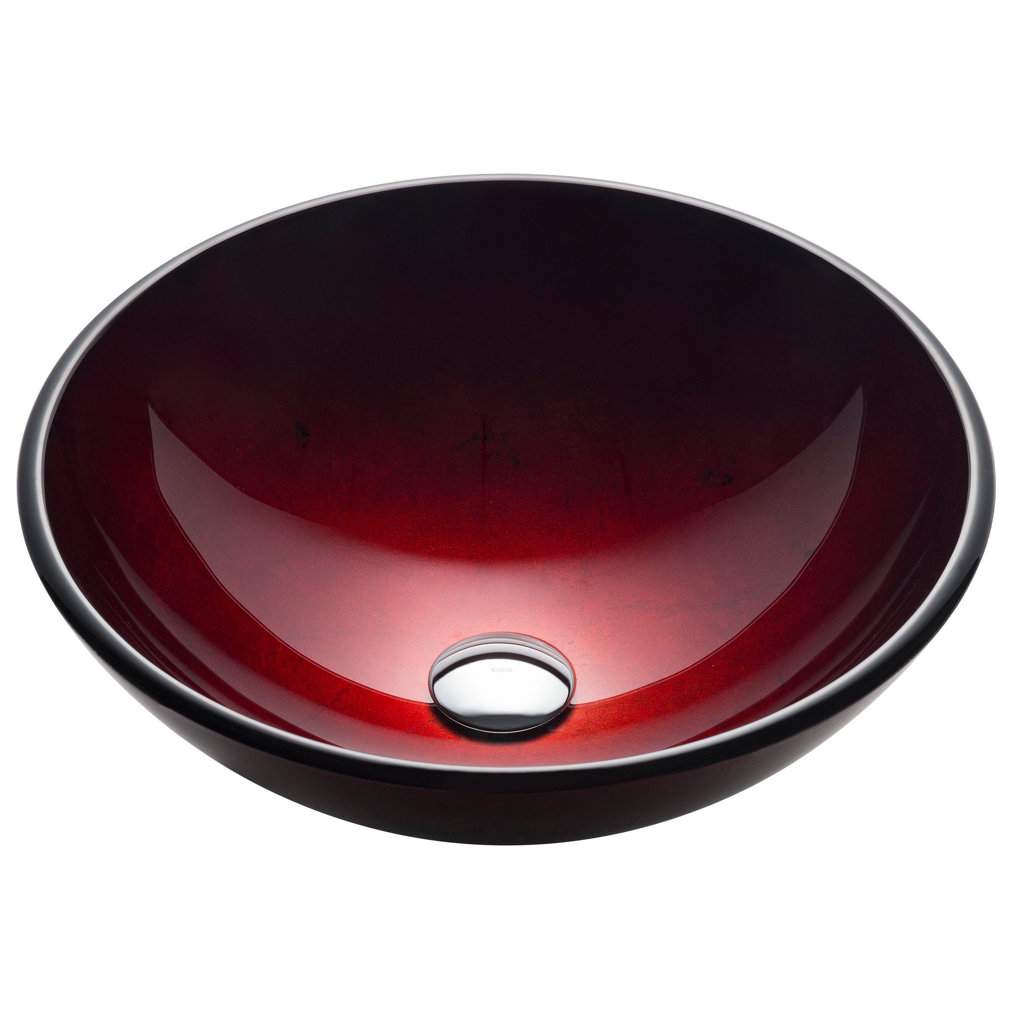 KRAUS 16.5 Inch Round Red Glass Vessel Bathroom Sink - Modern Above Counter Vanity Basin for Powder Room, Guest Bath & Master Bathroom Decor - Model GV-200