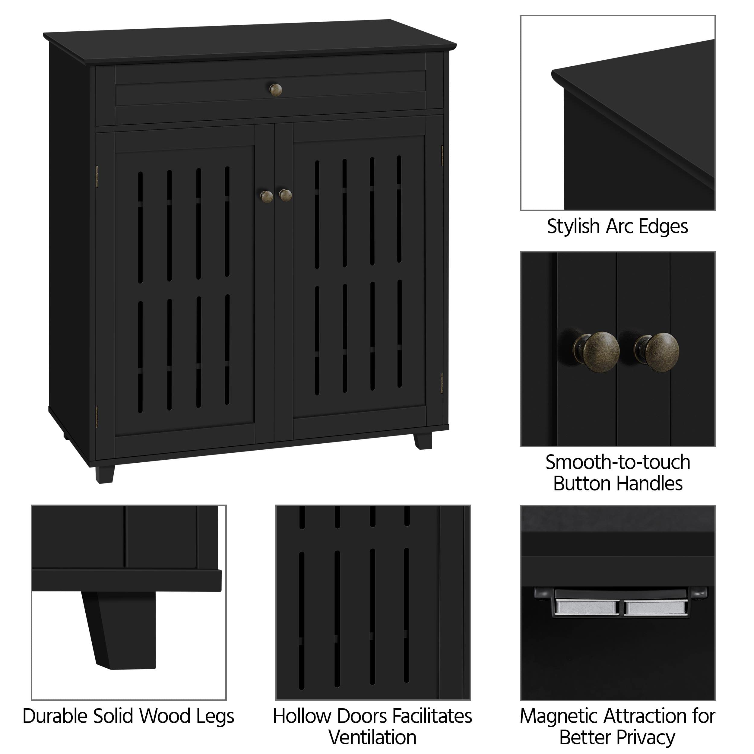 Yaheetech 4-Tier Wooden Shoe Storage Cabinet with Drawer & Adjustable Shelves - Shoe Rack Organizer with Louvered Doors for Entryway, Hallway, Bedroom - Perfect for Small Space Organization & Home Decor (Black)