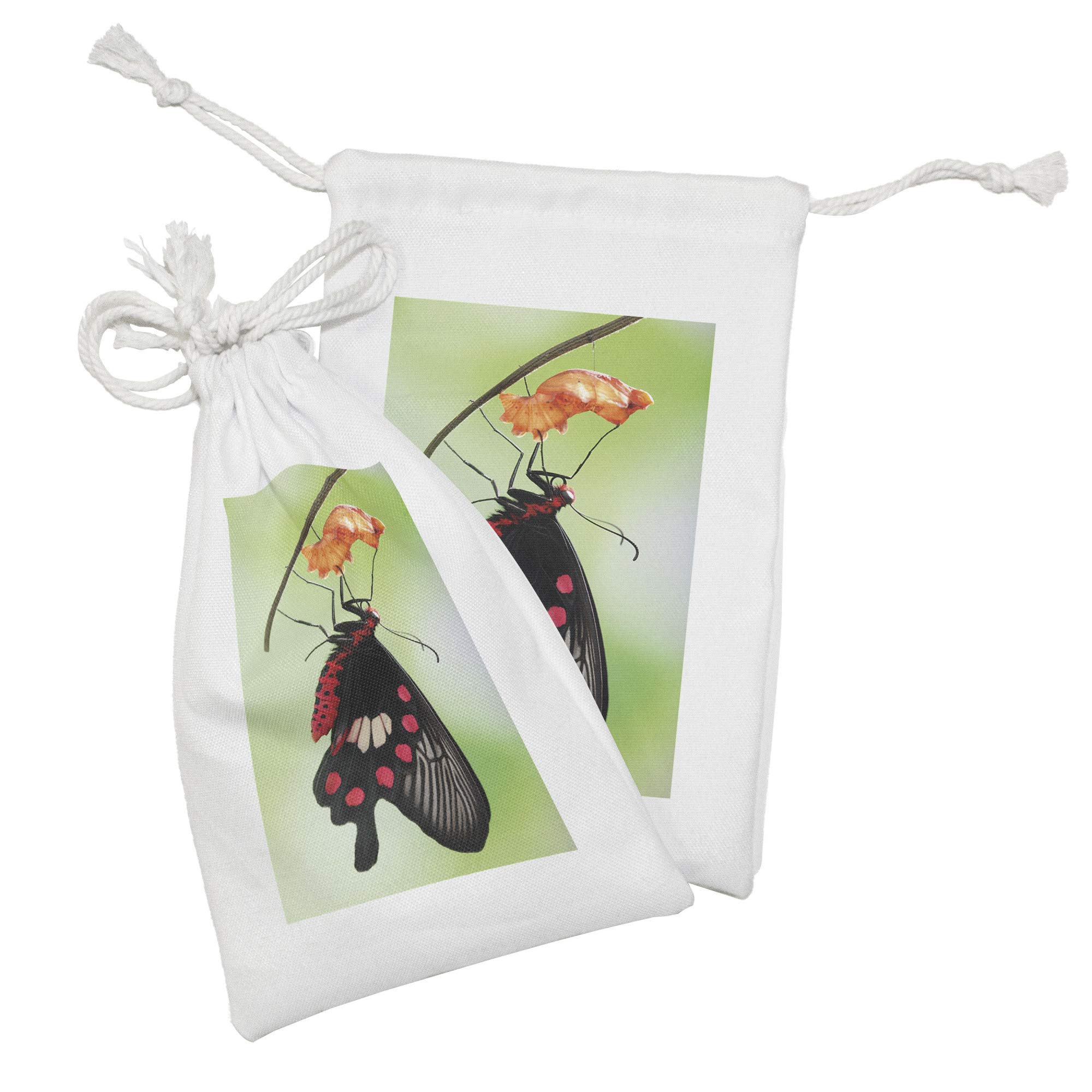 Ambesonne Swallowtail Butterfly Fabric Pouch Set of 2 - Small Drawstring Bags for Toiletries, Masks & Favors (9