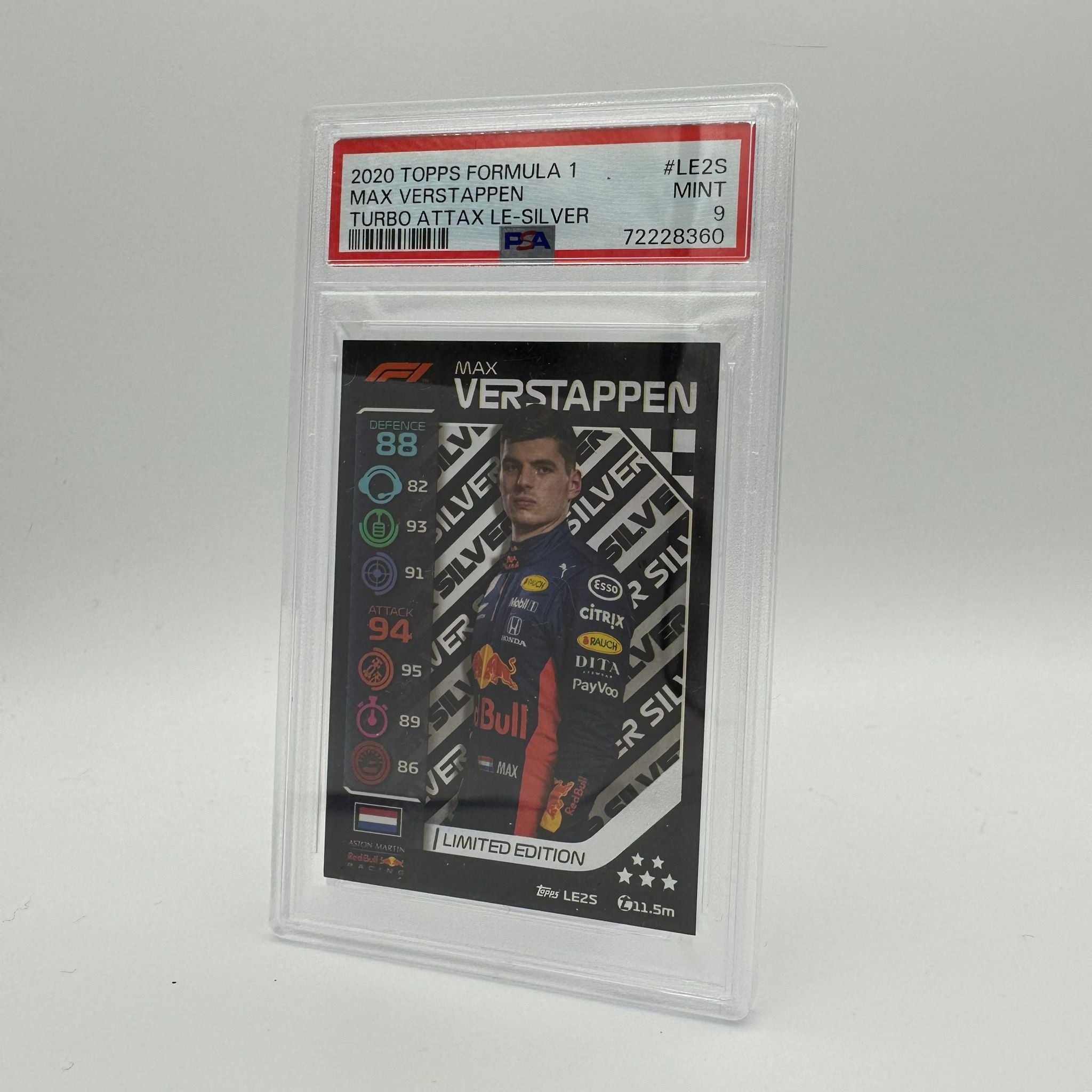 PSA 9 Graded Max Verstappen #LE2S Limited Edition Silver Trading Card - Perfect for F1 Collectors, Sports Memorabilia Displays & Investment Portfolios