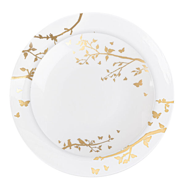 White and Gold Plastic Party Bundle - Spring Party Decorations for Easter, Baby Showers, Birthdays & Events - Elegant Tableware Set for Festive Celebrations