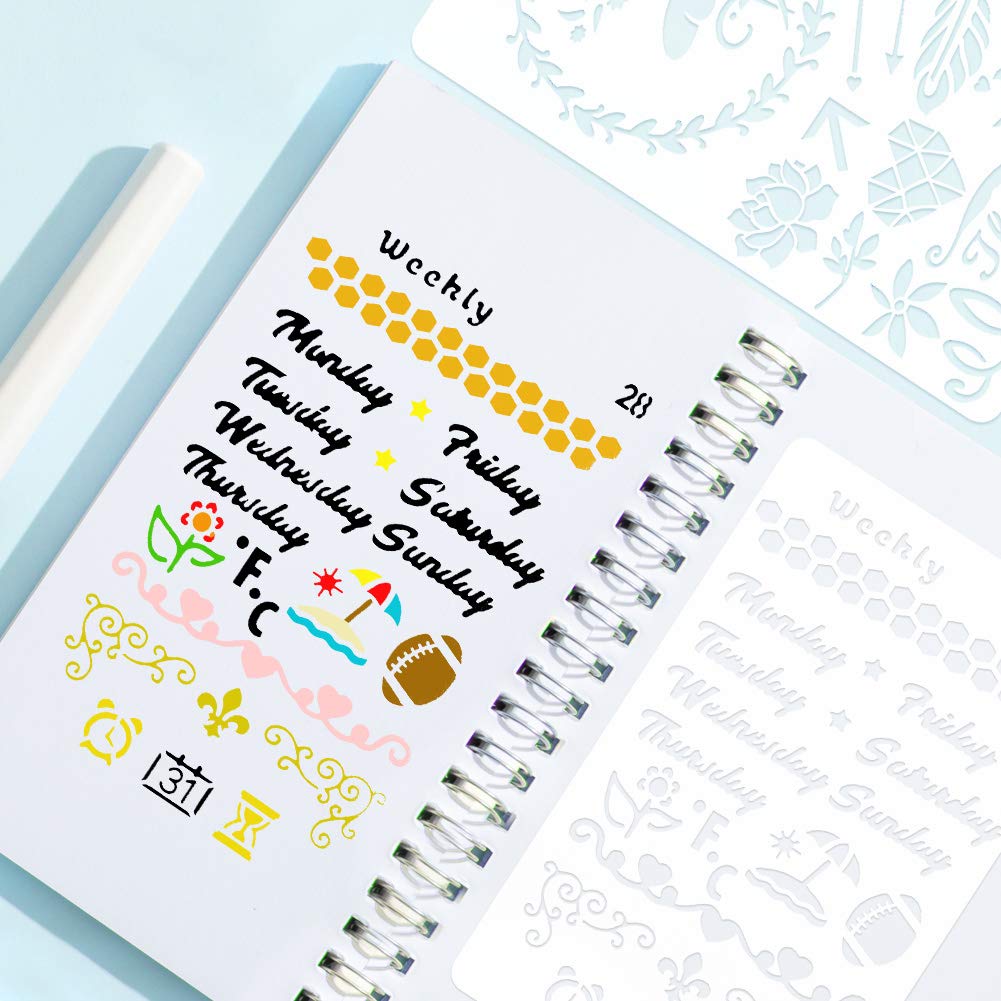 36 PCS Plastic Journal Stencils for Bullet Junk Journaling, Notebook Diary, Drawing & Scrapbooking - 4x7 Inch Templates - Perfect for DIY Crafts, Planner Decorations, and Creative Art Projects