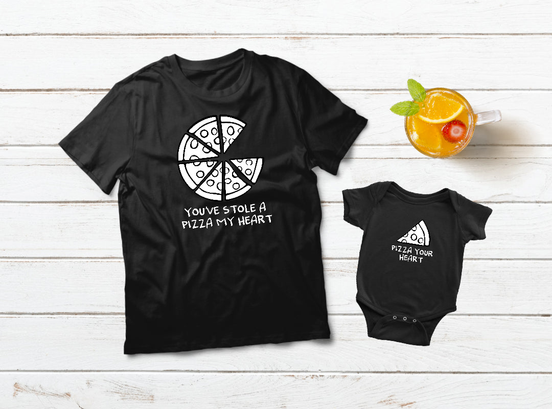 Mom and Son Matching Outfits - Pizza of My Heart T-Shirts | Cute Family Matching Clothes for Mother's Day, Birthday & Photo Shoots