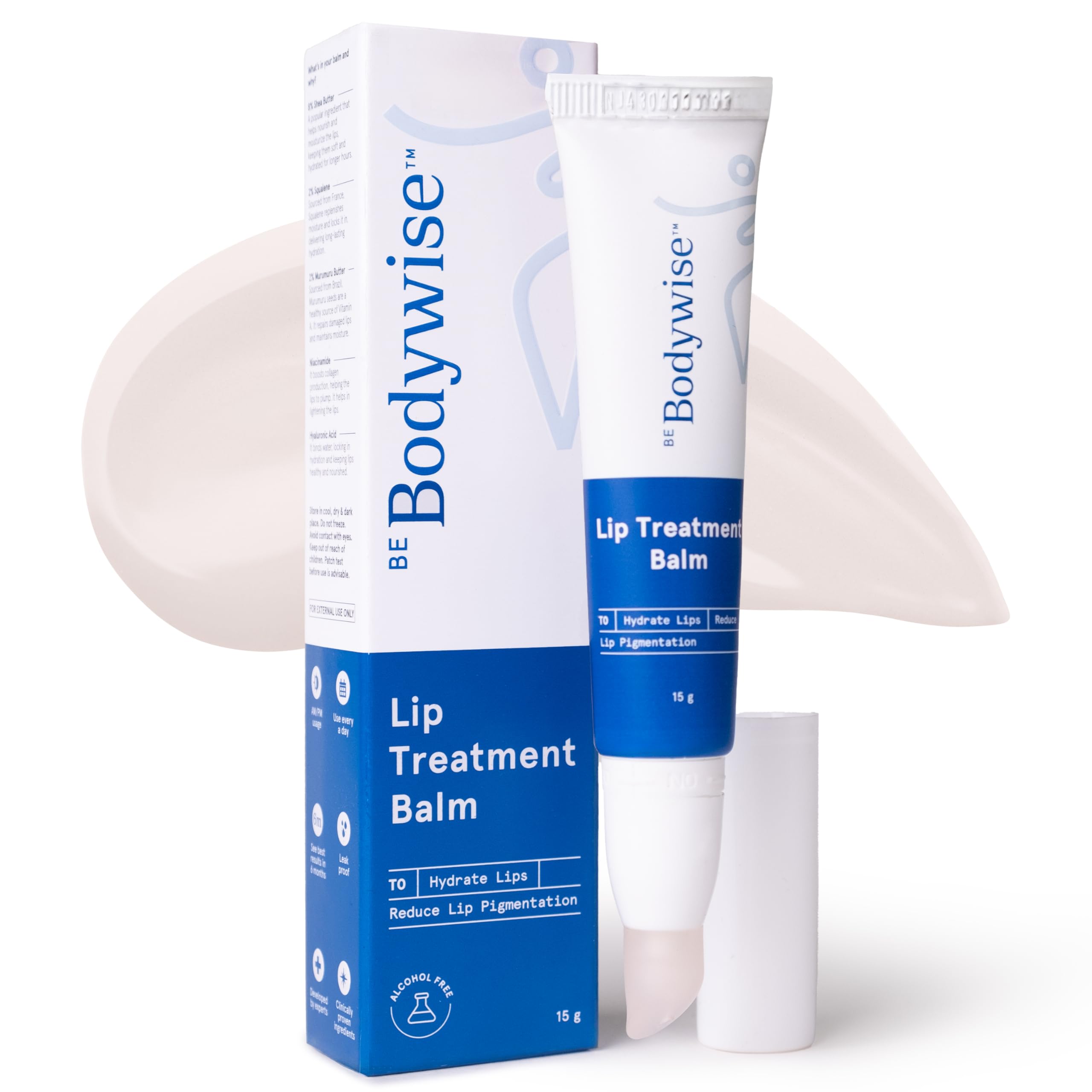 Be Bodywise Lip Treatment Balm 15g - Hydrating Lip Balm for Dry & Chapped Lips with Shea Butter, Squalene & Niacinamide | Repairs Lip Pigmentation & Deep Moisturization | Perfect for Winter Care, Daily Use & Overnight Lip Therapy