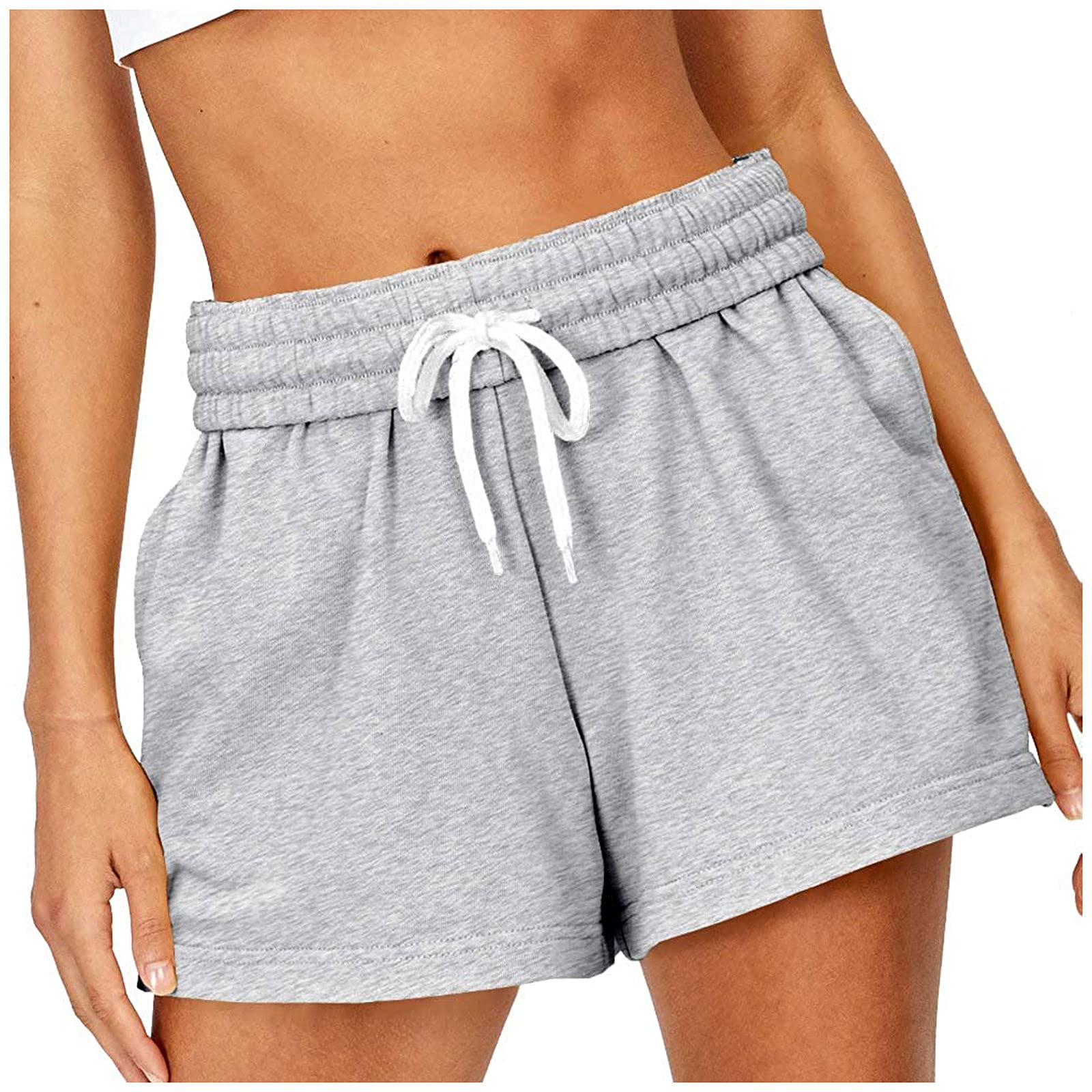 YZHM Women's High Waist Sweat Shorts - Elastic Waistband with Drawstring, Comfy Athletic Running Shorts with Pockets for Summer & Casual Wear | Perfect for Gym, Jogging, Yoga and Lounge