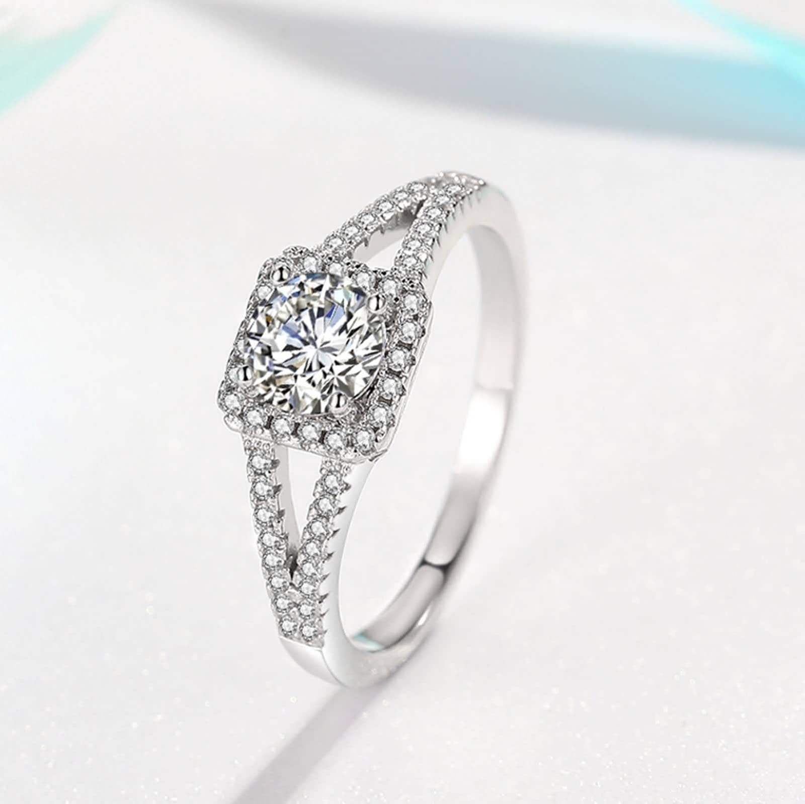 Elegant Silver Pave Halo Wedding Ring for Women - Perfect Gift & Daily Wear