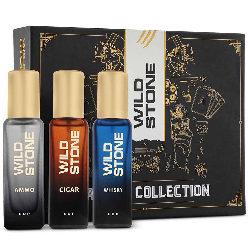 Wild Stone Men's Perfume Gift Set - Cigar, Ammo & Whisky Fragrance Trio (3 x 20ml) | Long Lasting Cologne for Men | Perfect for Gifts, Date Nights & Special Occasions