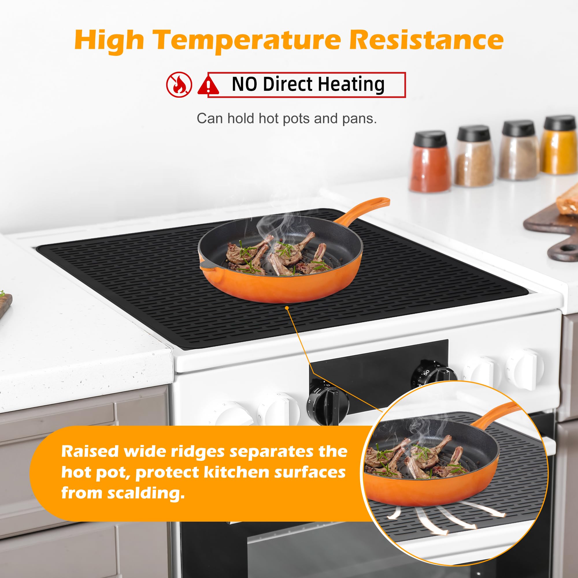 Heat Resistant Electric Stove Top Covers - No Crease Ceramic Glass Induction Cooktop Protector for RV, Oven & Kitchen Appliances | XL Dish Drying Mat | Perfect for Camping, RV Trips & Home Kitchen Use - Black