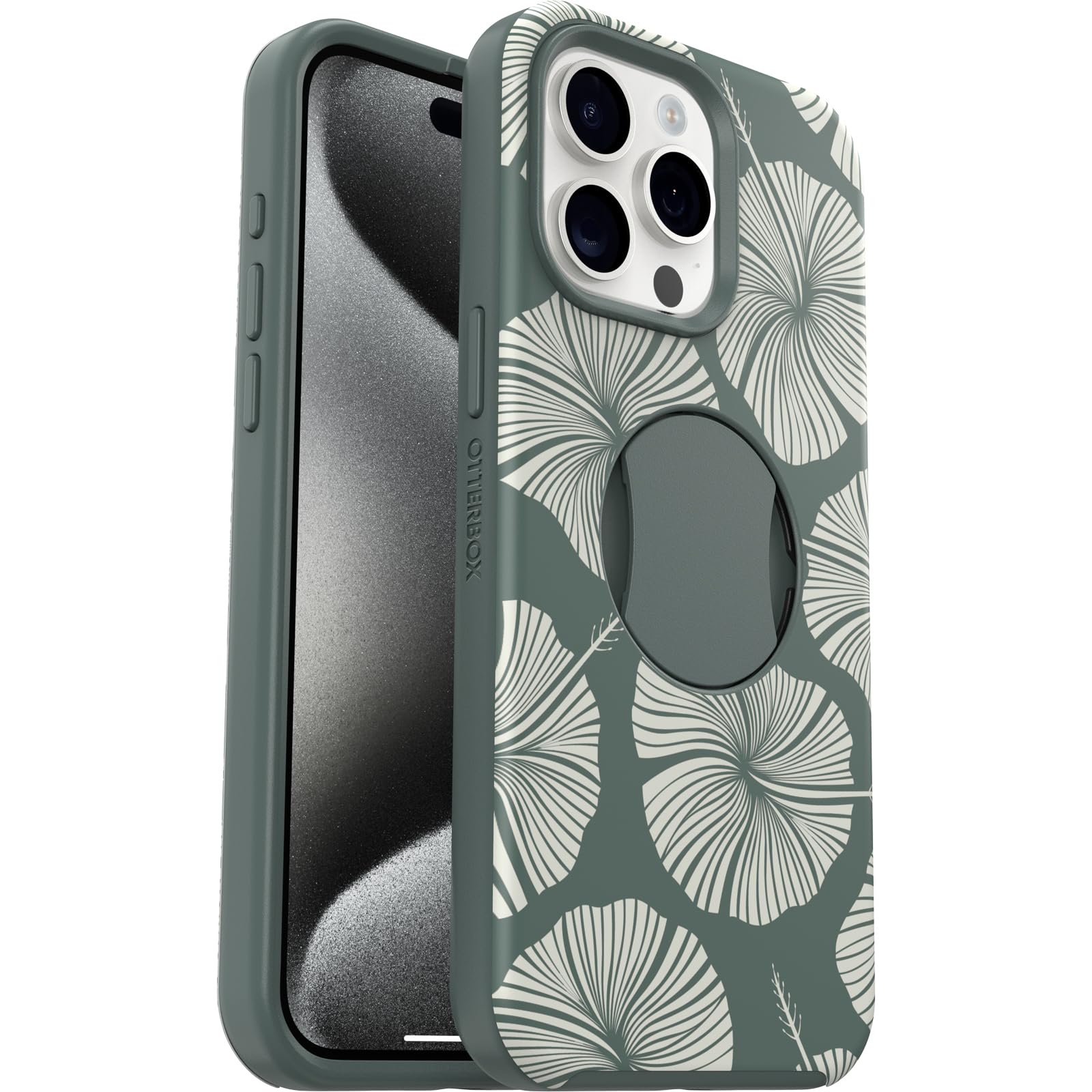 OtterBox iPhone 15 Pro MAX Case - OtterGrip Symmetry Series with Built-in Grip | MagSafe Compatible | Raised Edges for Camera & Screen Protection | Island Getaway Green | Perfect for Outdoor Adventures & Daily Use