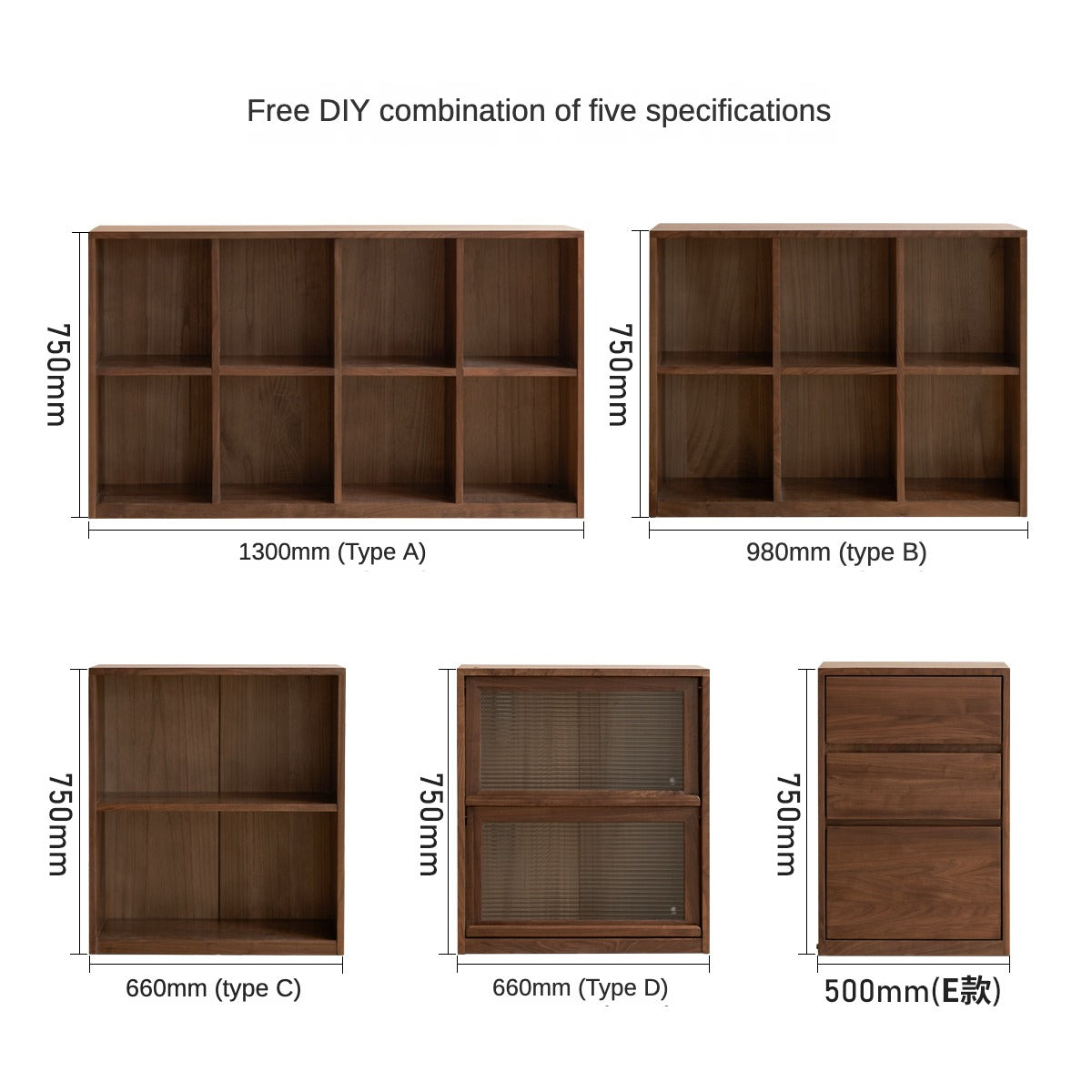 Solid Black Walnut Wood Bookshelf - Low Profile Wall Mounted or Floor Standing Cabinet for Living Room, Bedroom & Home Office Storage