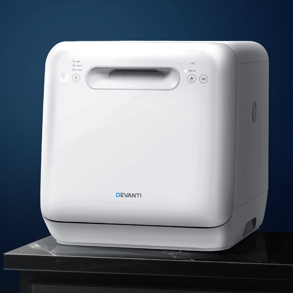 Devanti 3 Place Setting Countertop Dishwasher - Compact & Portable Dish Washer for Small Kitchens, Apartments, RVs & Dorm Rooms - Energy Efficient Benchtop Dish Cleaner with Quick Wash Cycle