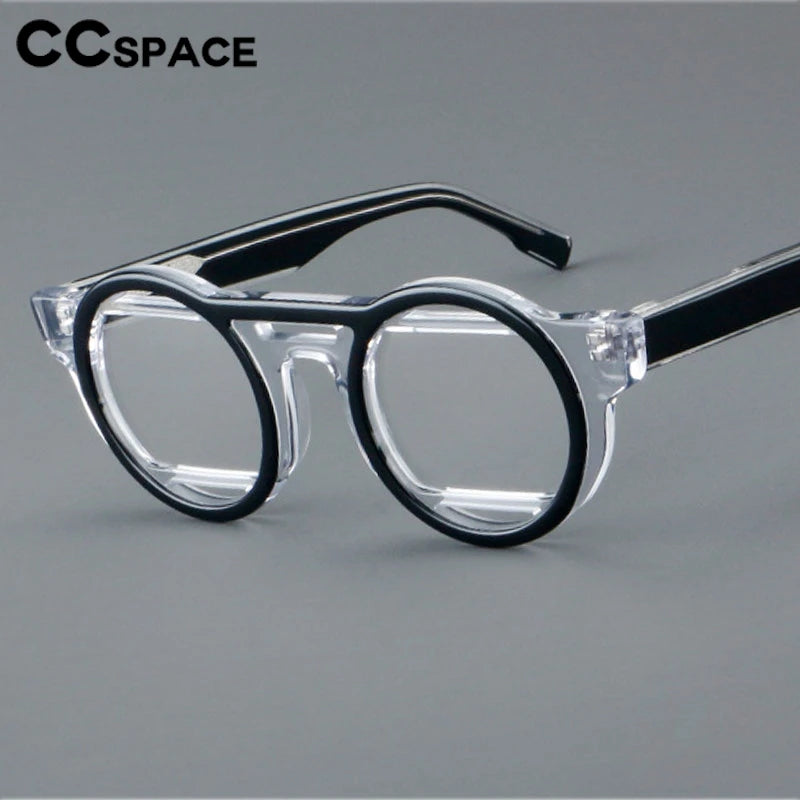 CCspace Unisex Full Rim Round Acetate Double Bridge Eyeglasses 301737 - Stylish Retro Glasses for Men & Women - Perfect for Reading, Work, and Fashion Accessories