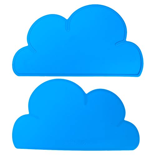 2 Pack Cloud-Shaped Silicone Feeding Plate Placemats for Kids - Waterproof, Heat Insulation Baby Placemat (Blue) | Perfect for Highchair, Dining Table & Mess-Free Mealtime