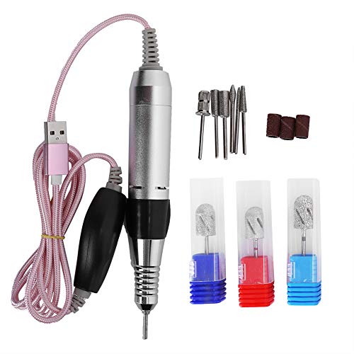 Professional Electric Nail Drill Kit - USB Rechargeable Nail Polisher with 6 Grinding Heads & Nail File for Manicure Pedicure | At-Home Salon, Nail Polish Removal & Nail Art Design