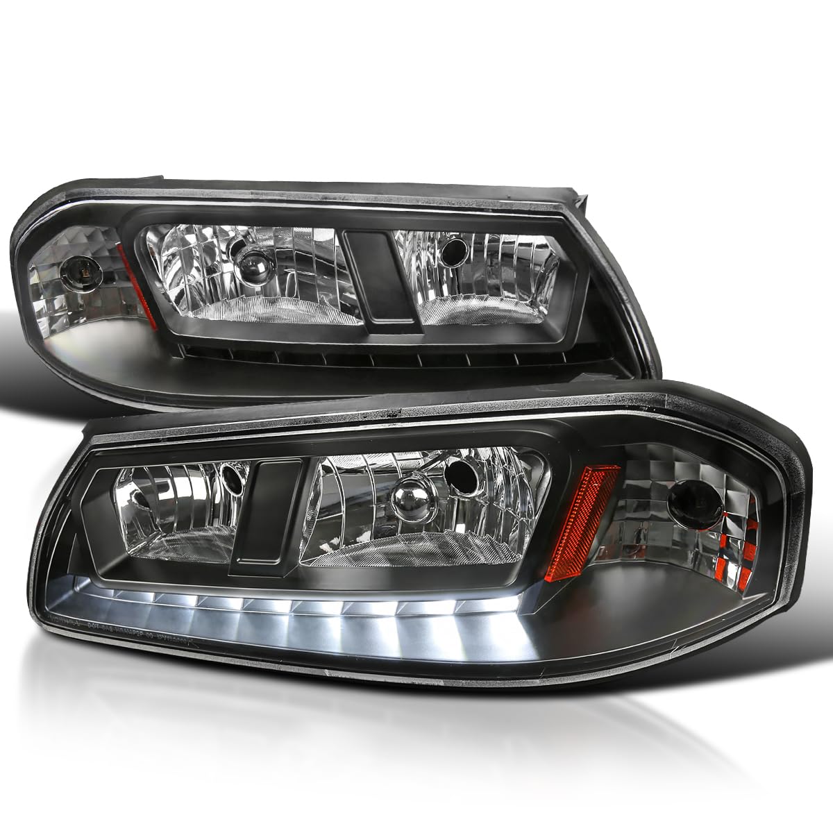 Spec-D Tuning JDM Black Clear Lens LED SMD Headlights - Compatible with 2000-2005 Chevy Impala (Left & Right Pair) - High Performance Headlight Assembly for Night Driving & Car Customization