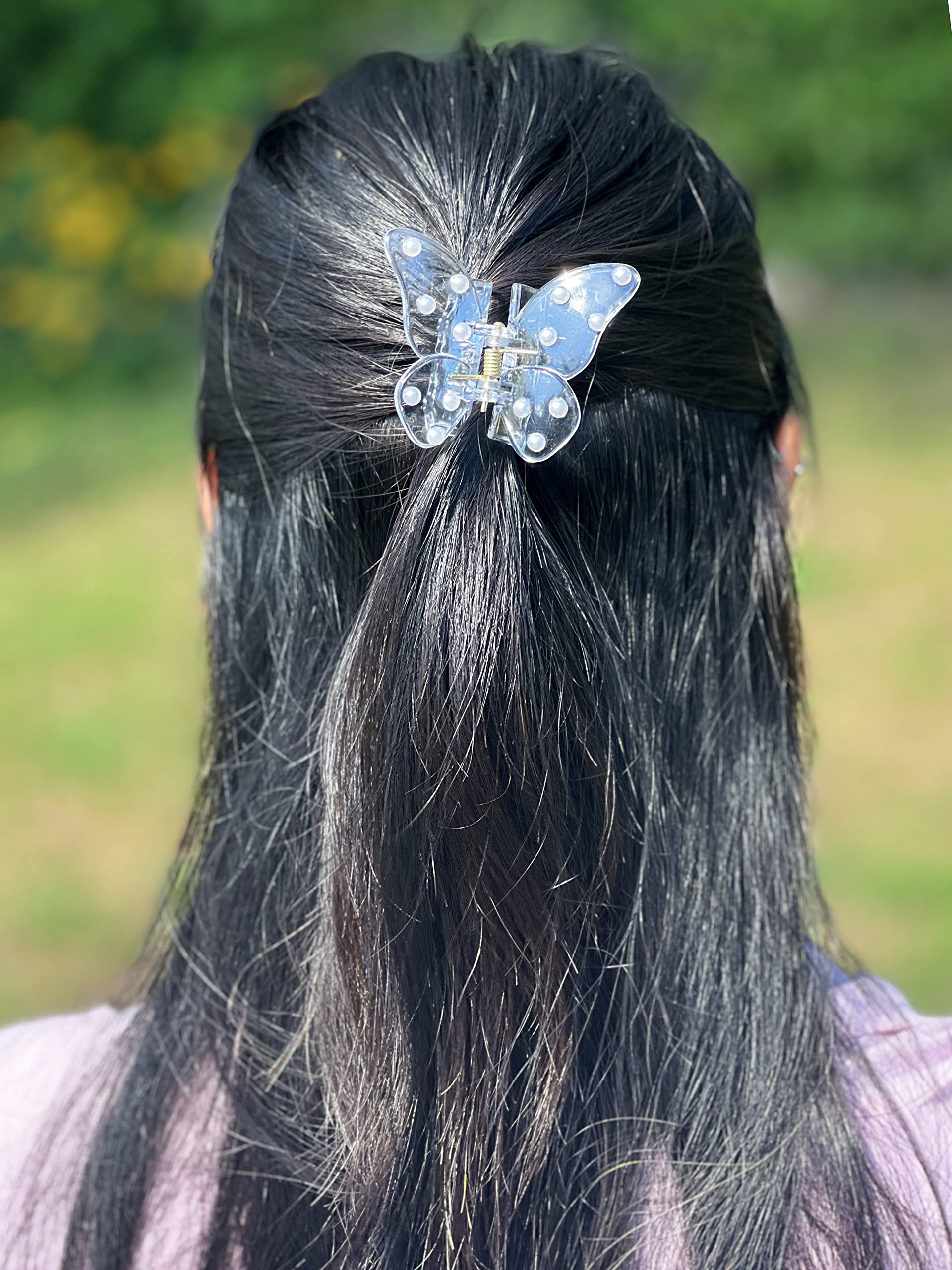 2PCS Acrylic Crystal Butterfly Hair Clips with Pearls - Strong Hold Hair Accessories for Women, Perfect for Weddings & Parties