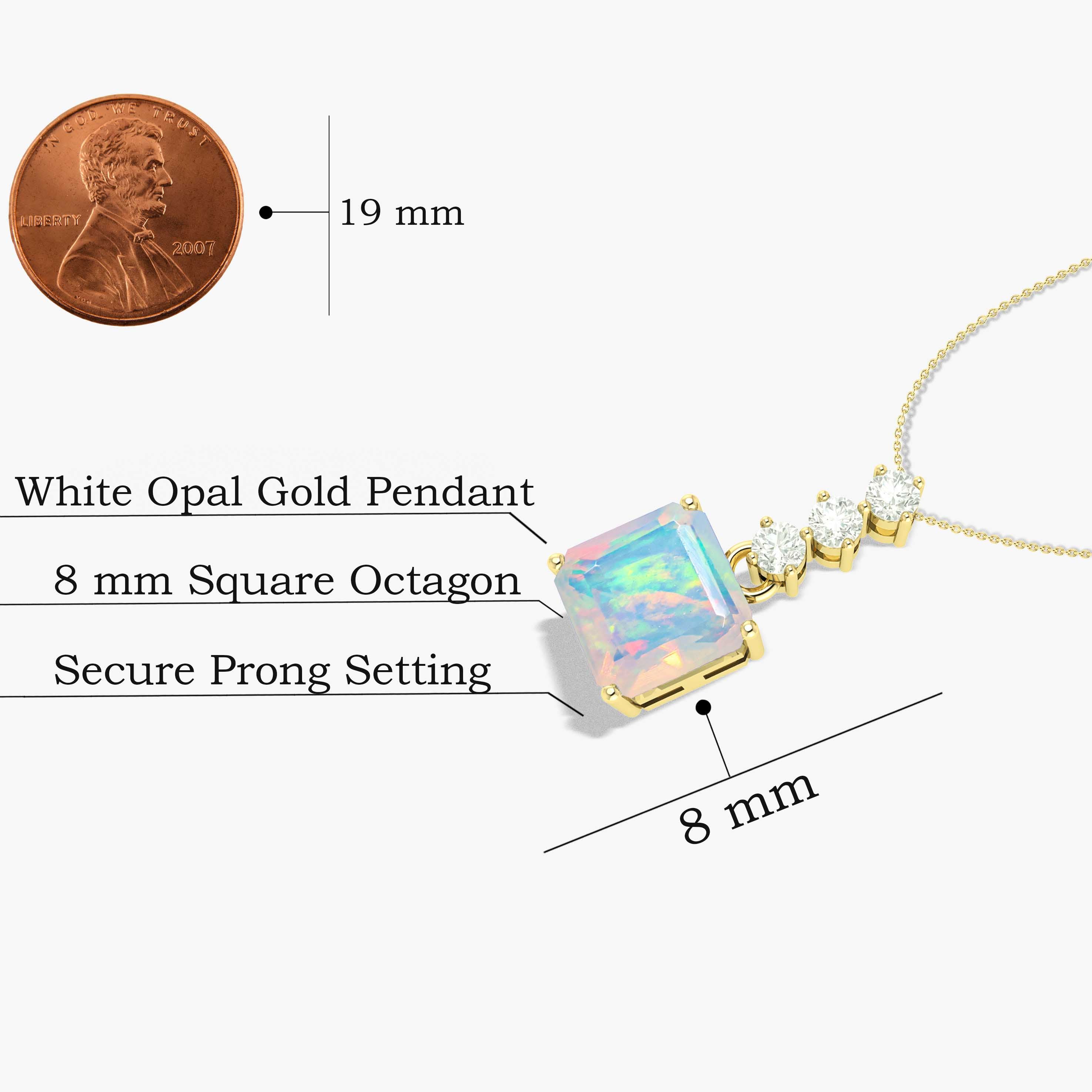 Multifire White Opal Octagon Gemstone Pendant Necklace - Elegant Handmade Jewelry for Women, Perfect for Weddings, Parties & Special Occasions