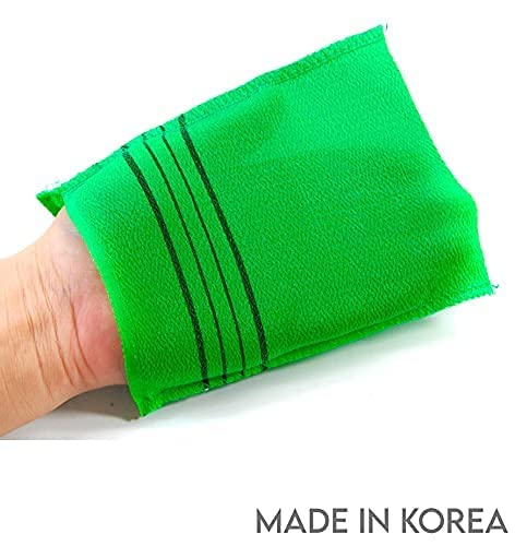 Exfoliating Bath Towel Set - 4 Pack Green Songwol Korean Washcloths for Dead Skin Removal & Body Scrub | Spa, Shower & Korean Skincare Routine