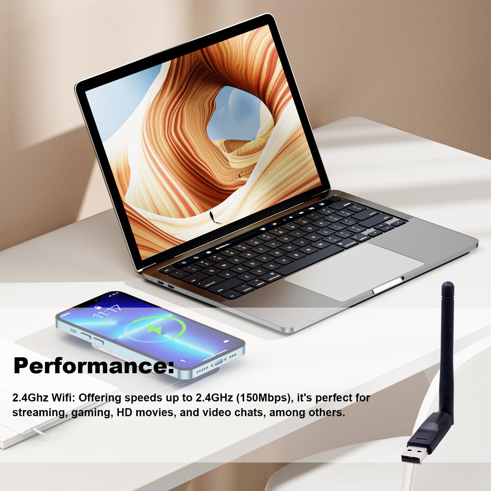 High-Speed USB Wireless Adapter for Desktop PC - Dual Band WiFi Network Adapter with High Gain Antenna for Stable Internet Connection | Perfect for Gaming, Streaming & Home Office Use