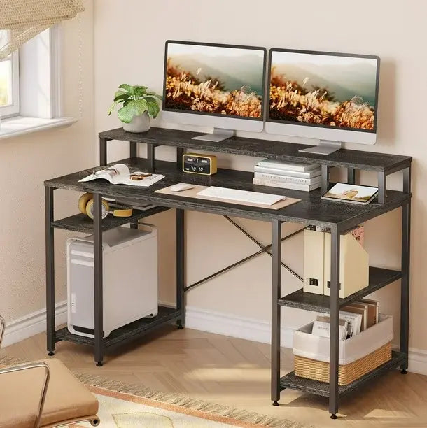 Bestier Home Office Desk with Monitor Shelf - Ergonomic Computer Desk for Small Spaces, Study & Workstation - Perfect for Remote Work, Gaming & Office Setup