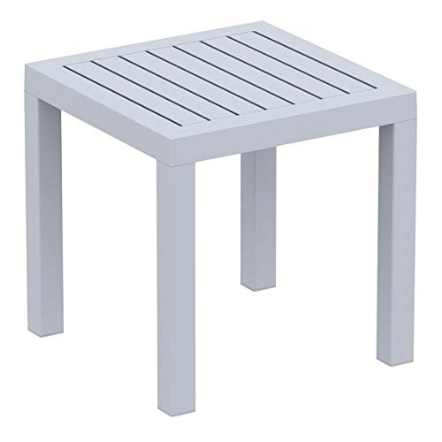 Pemberly Row Modern Square Resin Patio Side Table - Silver Gray Outdoor Coffee Table for Garden, Balcony & Poolside Decor