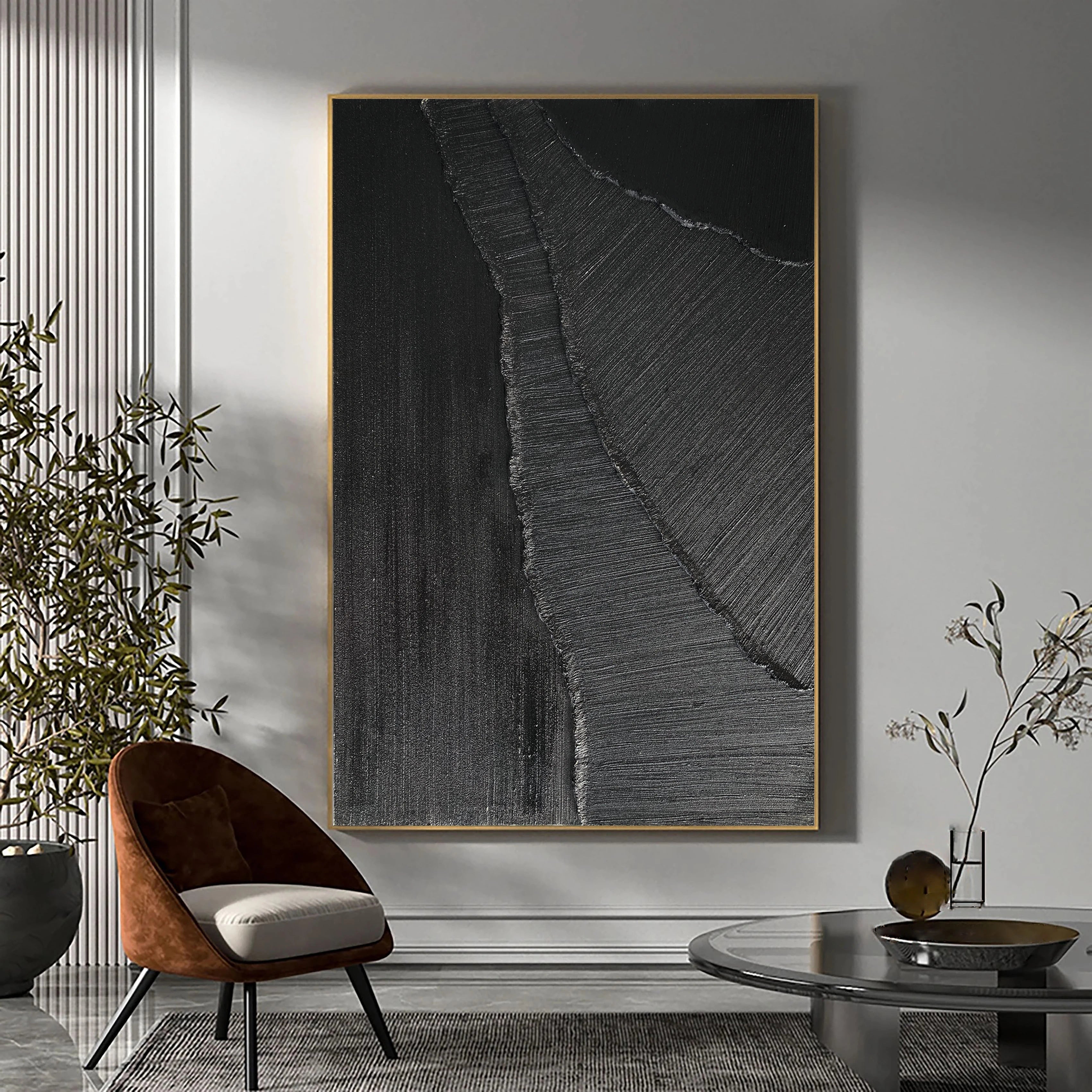 Black Minimalist Textured Painting Canvas #MZ005 - Abstract Wall Art for Modern Home & Office Decor