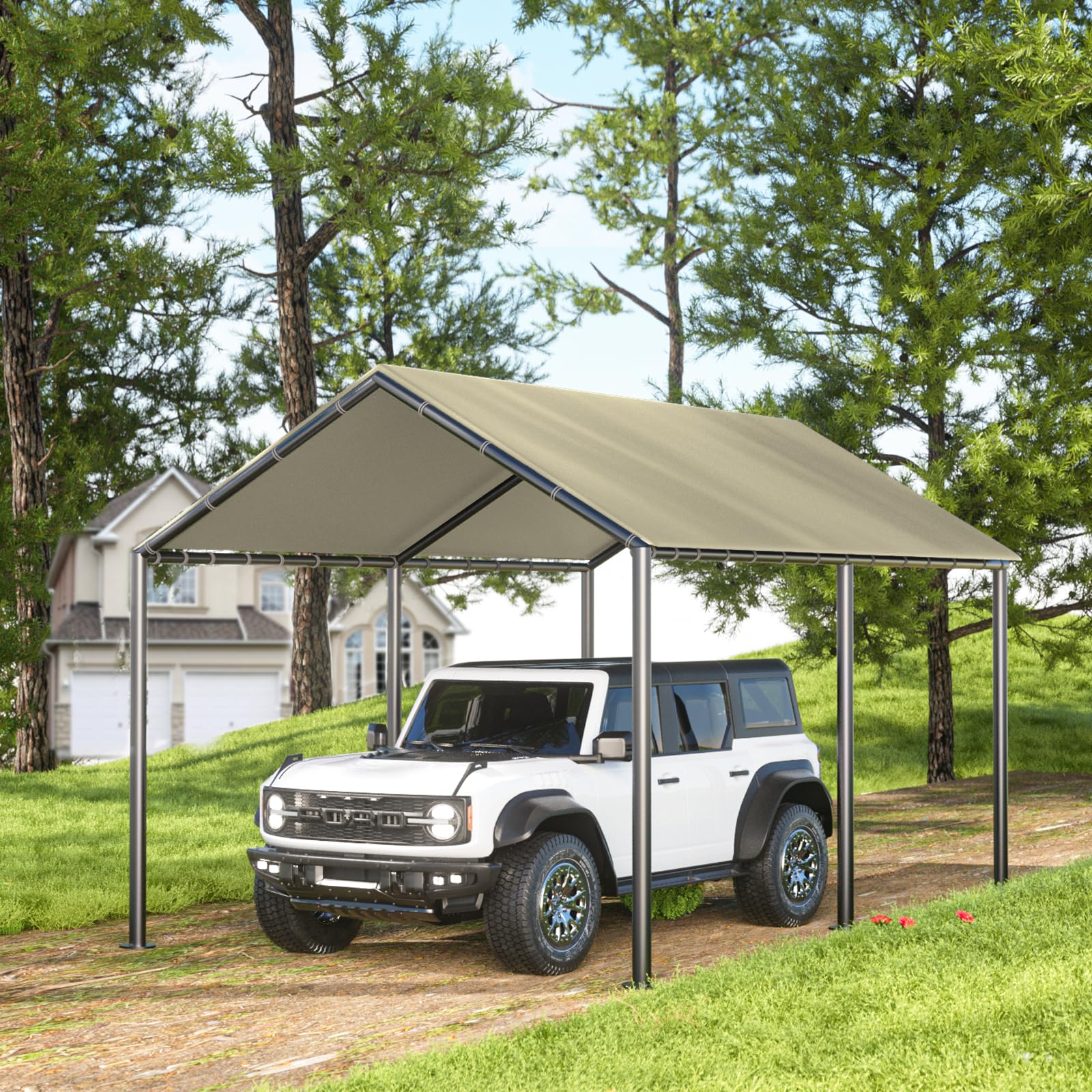 Grezone 10x20ft Heavy Duty Portable Carport Tent - All Season UV Resistant Car Canopy Shelter for Auto, Truck & Boat (Beige) | Perfect for Outdoor Vehicle Protection, RV Cover & Backyard Storage