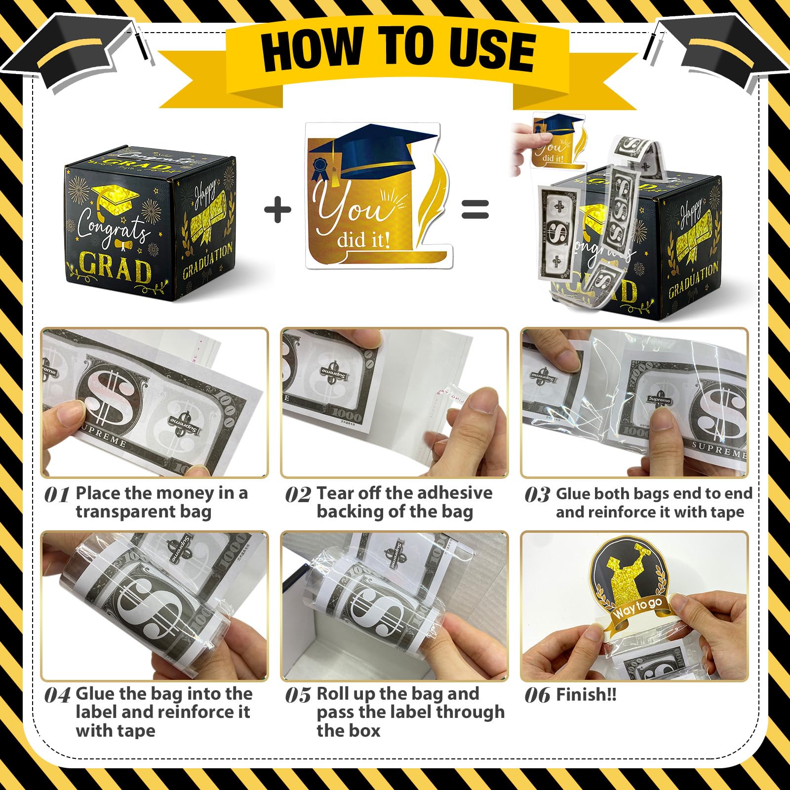 4 Pack 2024 Graduation Money Box - Funny DIY Cash Gift Holder for Graduation Parties | College Grad Gifts | Surprise Celebrations | Perfect for Graduation Decorations & Money Gifting Ideas