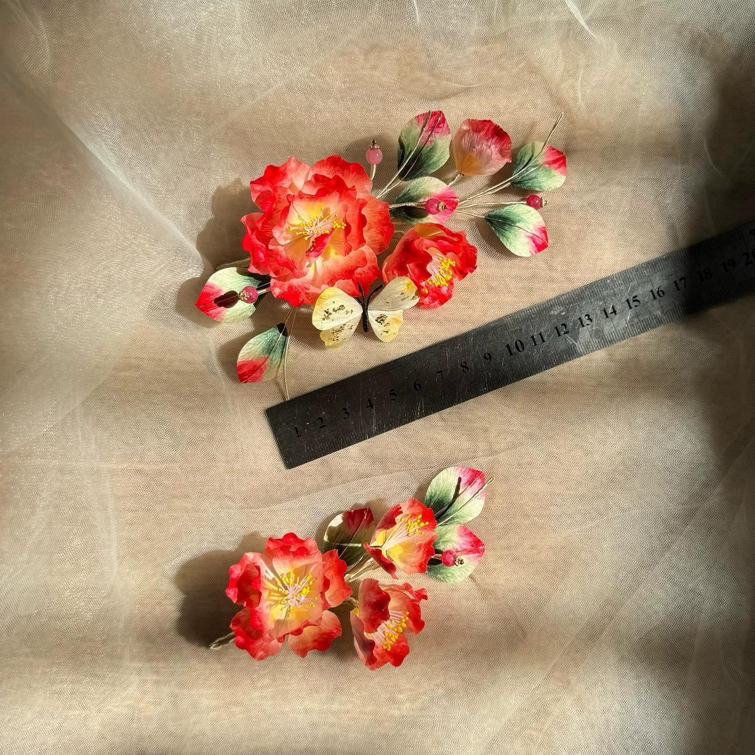 AB Style Peony and Butterfly Custom Silk Hairpin – Elegant Handmade Hair Accessory for Weddings, Parties & Special Occasions