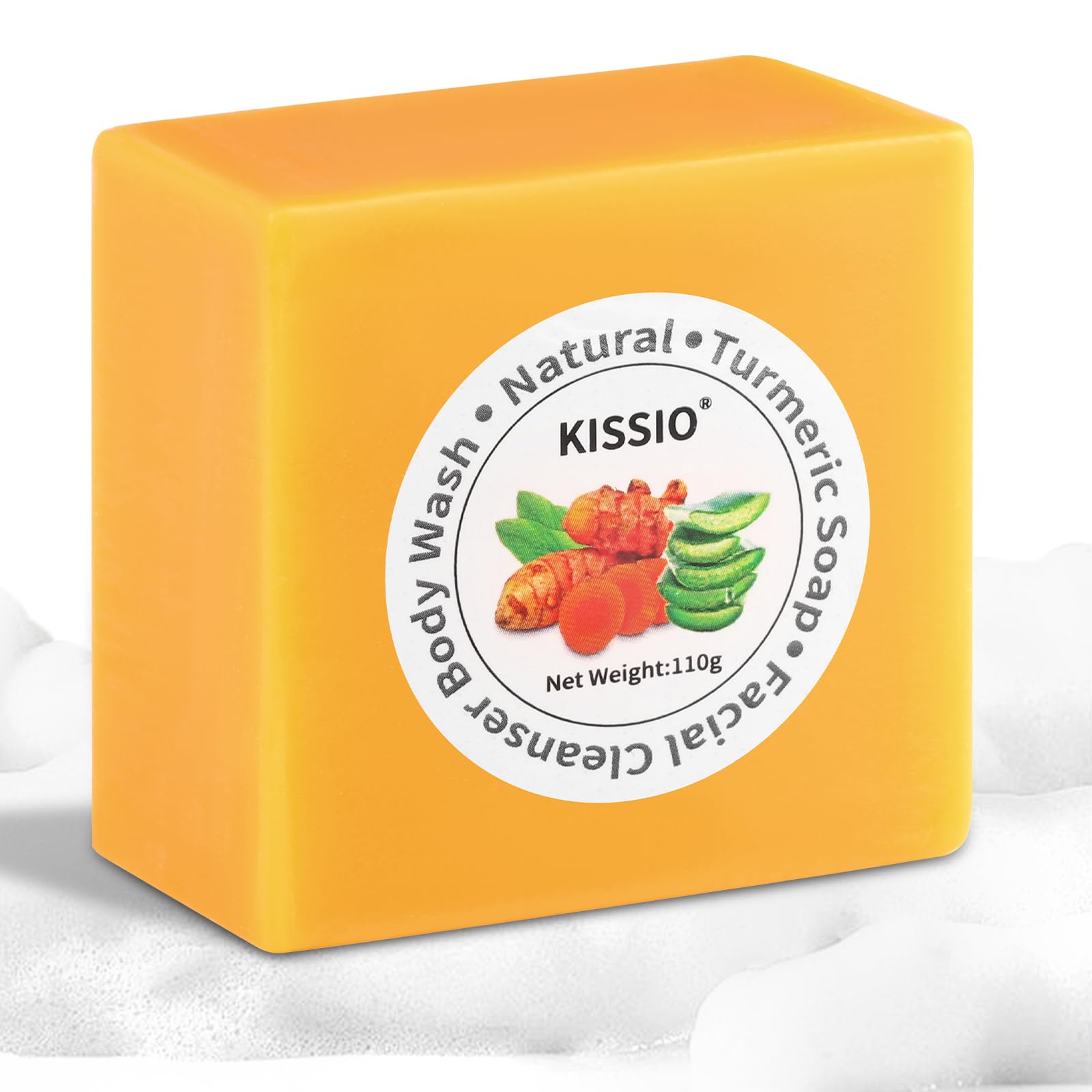 KISSIO Turmeric Soap Bar for Face & Body - Natural Cleansing & Oil Control with Turmeric, Aloe Vera & Shea Butter | Handmade Sensitive Skin Formula (3.88 oz) | Perfect for Acne-Prone Skin & Daily Gentle Cleansing