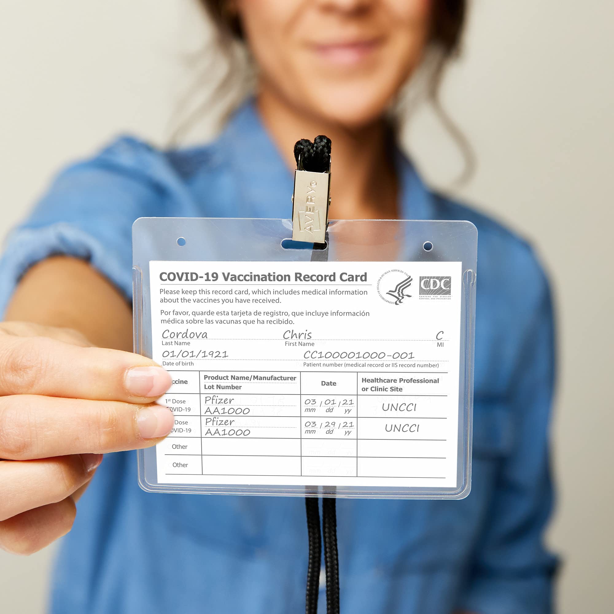 Avery CDC Vaccine Card Holder & Lanyard Set - 5 Pack for Travel & Events