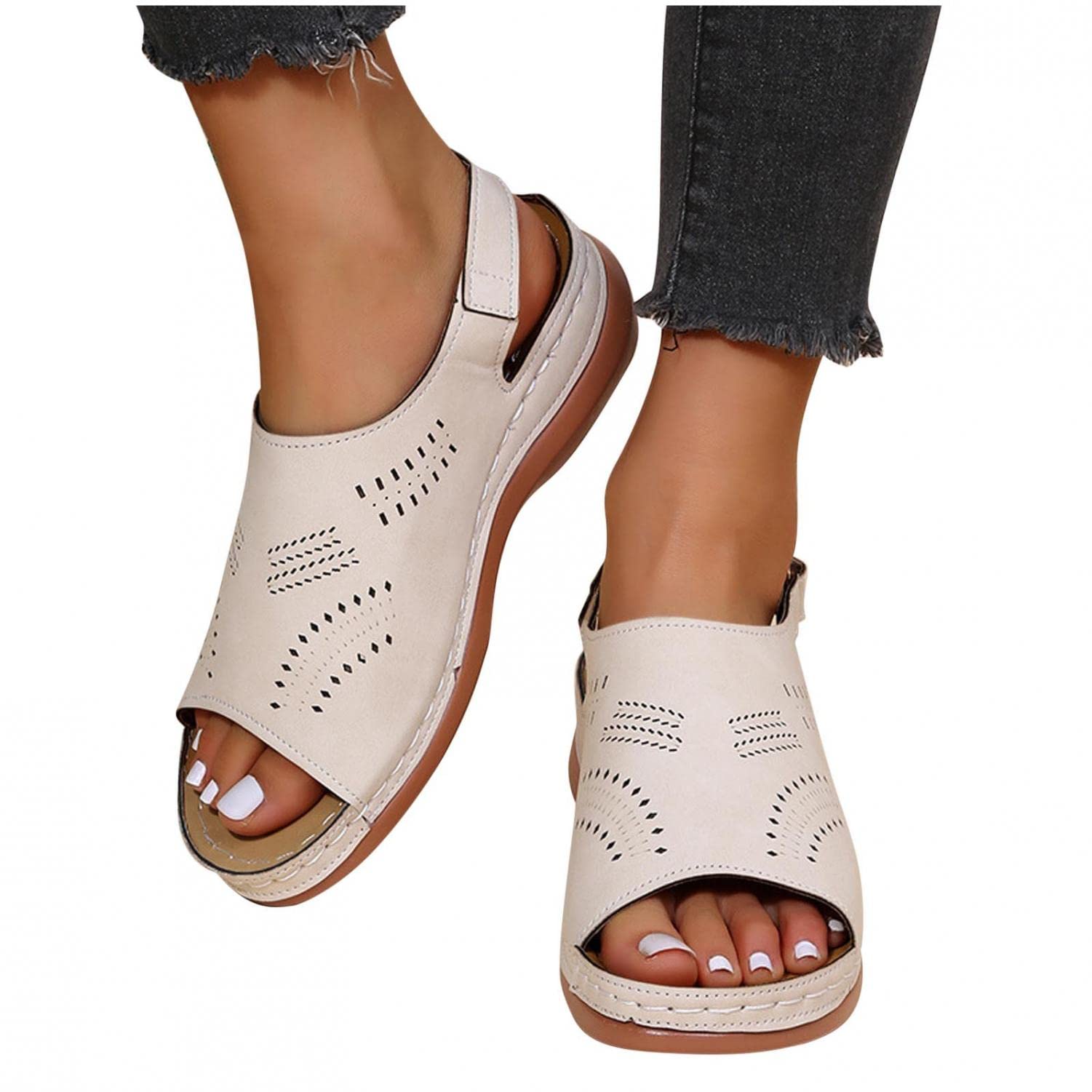 2022 Women's Hollow Out Slingback Wedge Sandals with Orthotic Arch Support - Peep Toe Roman Style Summer Beach Shoes for Casual Wear, Walking & Vacation Outfits