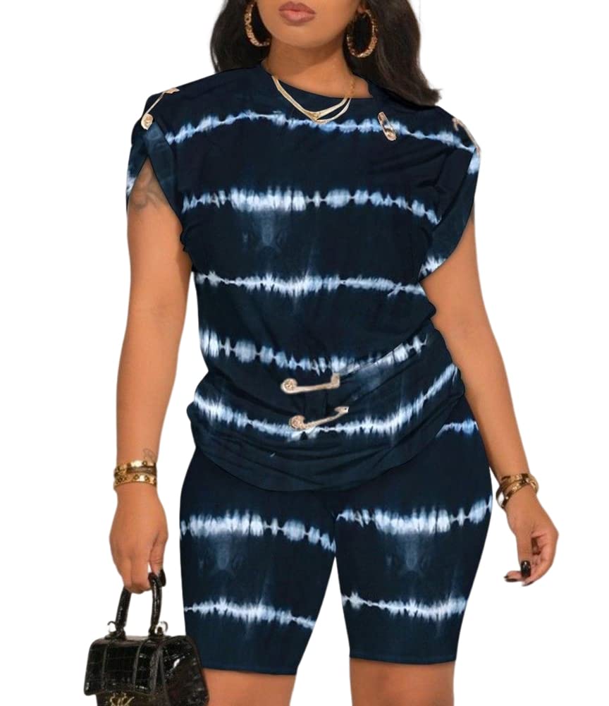 THLAI Women's 2-Piece Outfit - Cute Printed Short Sleeve T-Shirt & Bodycon Shorts Set | Summer Casual Wear for Beach, Gym, and Street Fashion
