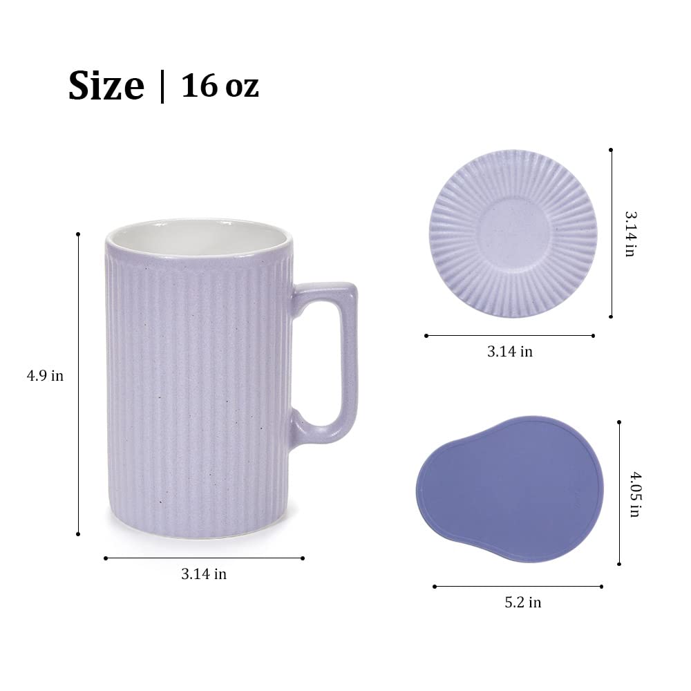 16oz Insulated Coffee Mug with Lid & Coaster - Purple Travel Tea Cup, Dishwasher & Microwave Safe - Perfect for Office, Commuting, and Outdoor Adventures