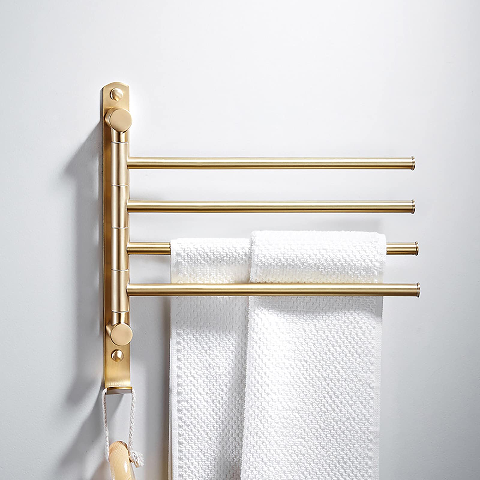 Premium Heated Towel Rack - 4-Arm Brushed Gold Wall Mounted Towel Warmer with Swivel Hook & Ring - Electric Bathroom Towel Holder for Spa, Luxury Hotels & Cozy Home Use