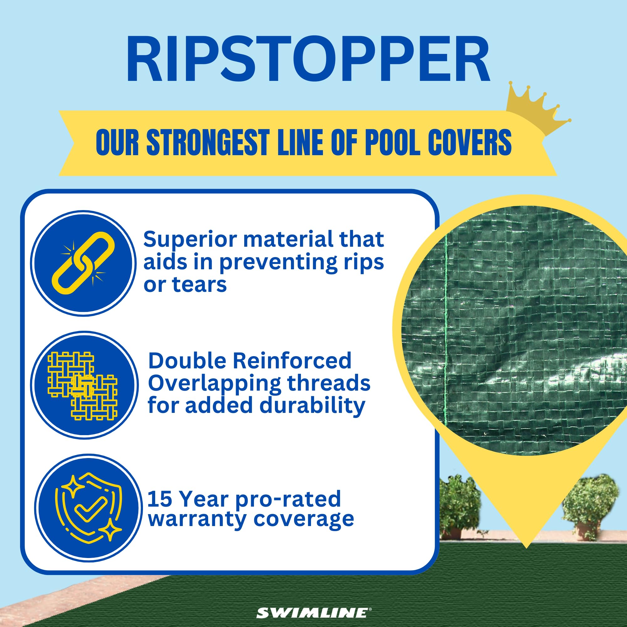 SWIMLINE HYDROTOOLS Heavy Duty Ripstopper Above Ground Pool Cover - 35x55 FT Rectangle, UV Protected, Green/Black with Water Tube Sleeves - Perfect for 30x50 FT Pools | Durable Protection for Summer Swimming & Winter Pool Covering