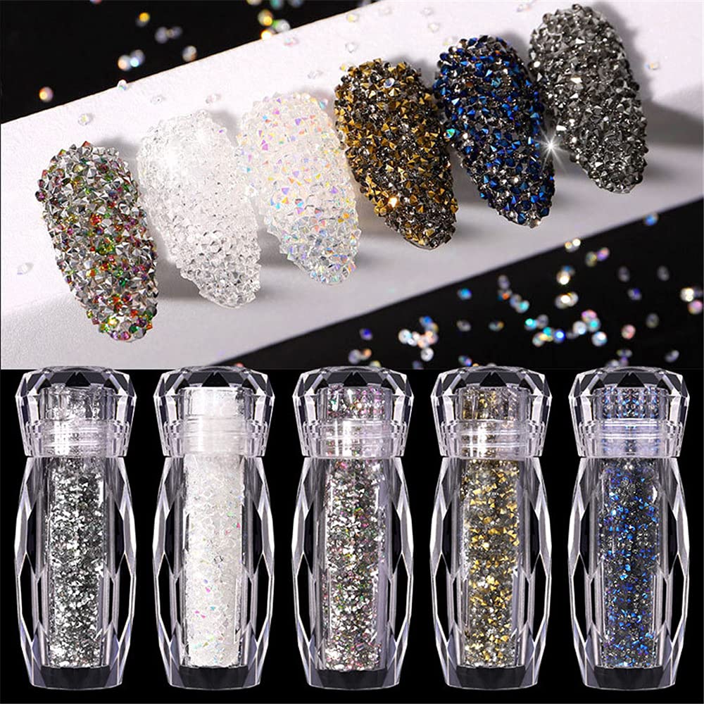 8 Pack Multicolor Rhinestone Crystal Beads for Nails - Tiny 3D Glass Gems, Sparkling Strass Diamonds & Iridescent Micro Crystals for Nail Art, Eye Makeup & Beauty Bling (Perfect for DIY Manicures, Costume Jewelry & Festival Glam)