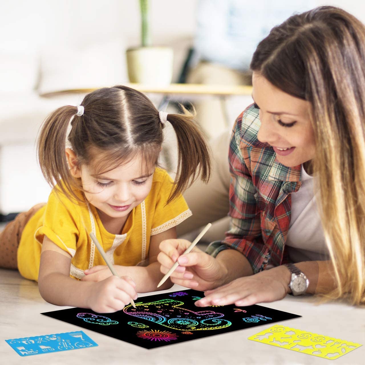 ZMLM Scratch Rainbow Art Paper Set - 50Pcs Magic Scratch Off Craft Kit for Kids, DIY Black Scratch Notes Sheets, Doodle Pad for Boys & Girls, Fun Party Favors, Christmas Birthday Gift for Classroom, Travel, Rainy Day Activities