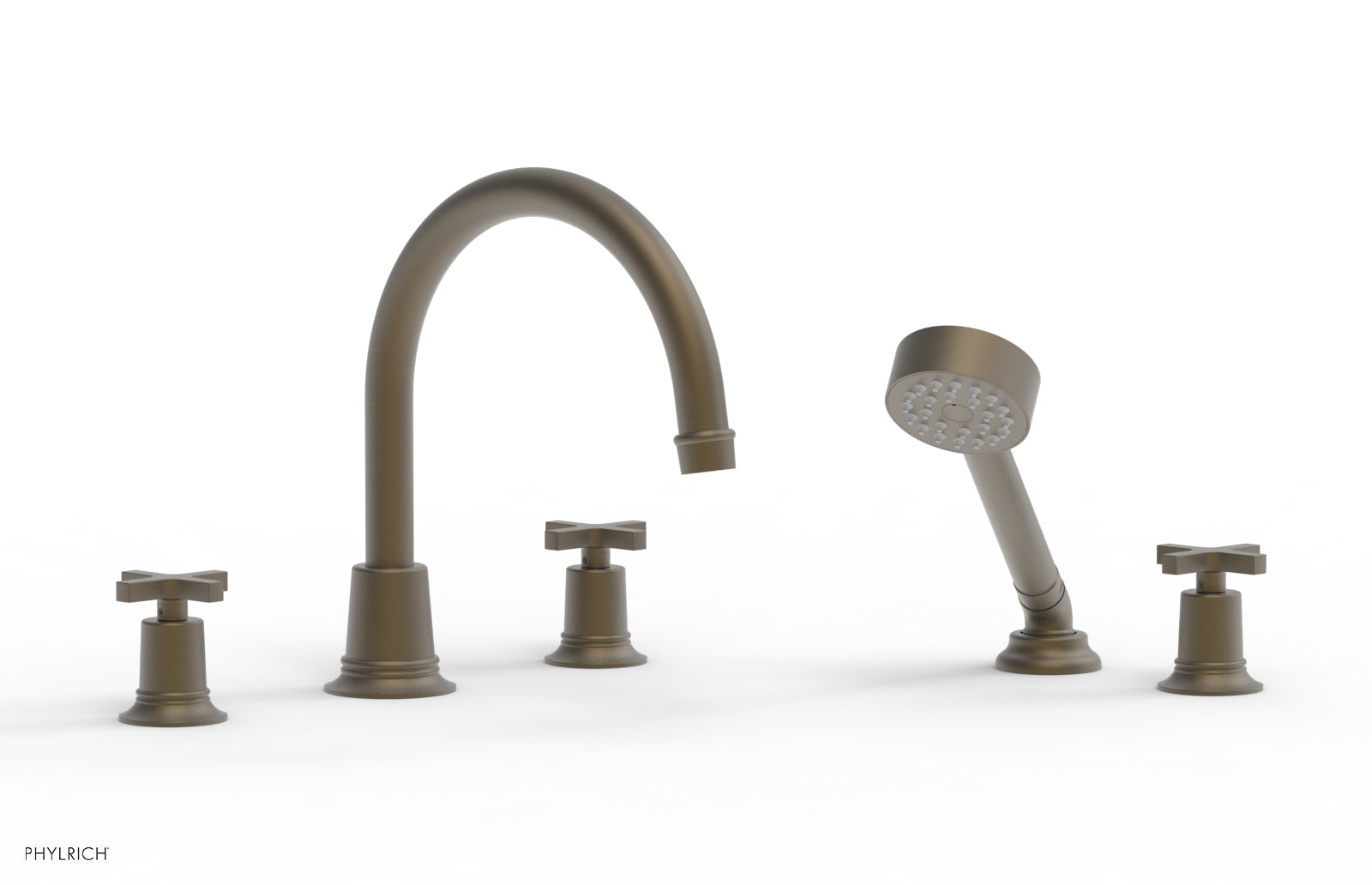 HEX MODERN Deck Mounted Bathtub Faucet Set with Hand Shower and Cross Handles - Model 50150 - Perfect for Modern Bathroom Renovations and Spa-Like Shower Experiences