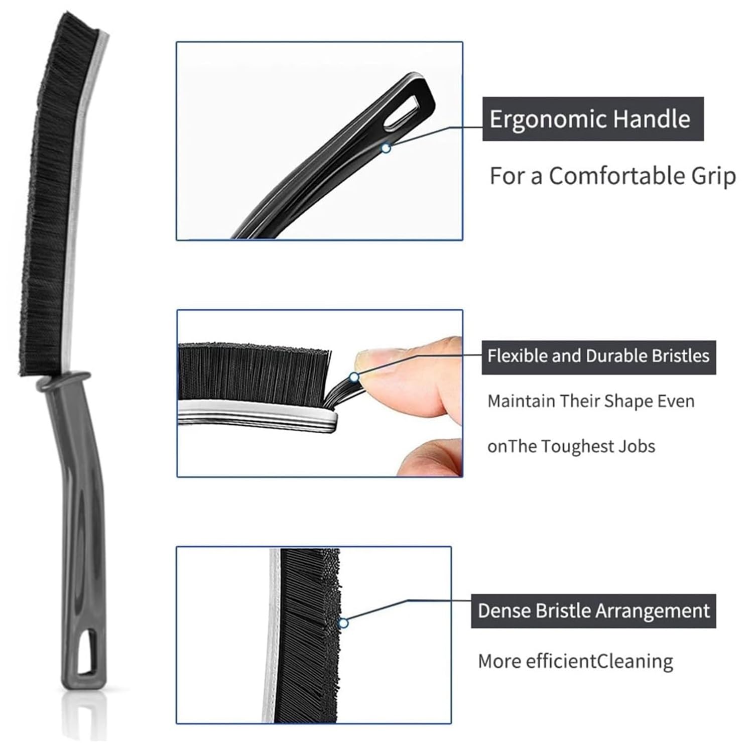 5Pcs Bathroom Crevice Cleaning Brush Set - Multi-Purpose Gap & Groove Cleaner for Windows, Tiles, Dead Corners - Durable Black Cleaning Brushes for Home & Kitchen Use