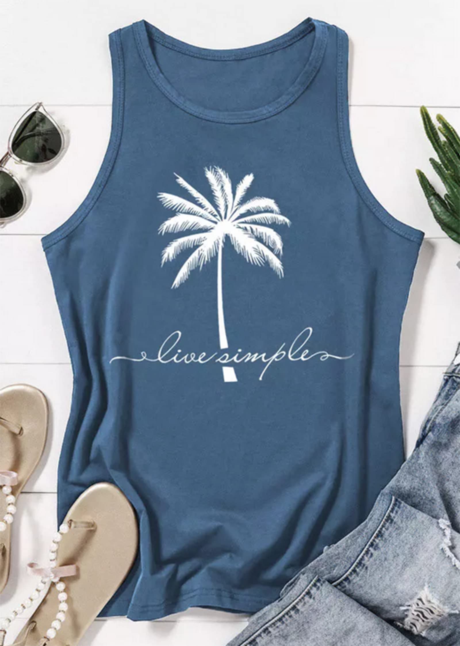 Women's O-Neck Graphic Tank Tops - Summer Casual Loose Fit Beach Vest Tops with Country Music Design | Perfect for Vacation, Music Festivals & Casual Outfits