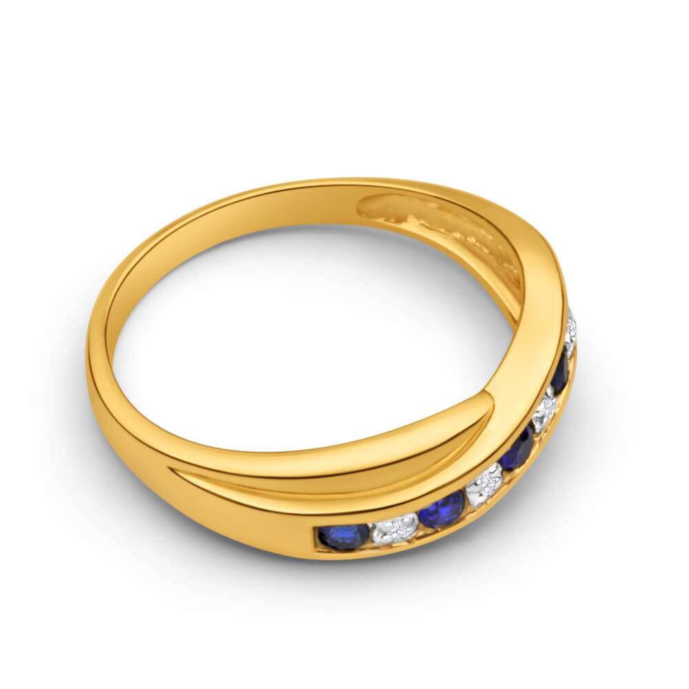 9ct Yellow Gold Created Sapphire and Diamond Ring for Women - Elegant Wedding, Engagement, Anniversary Gift for Her