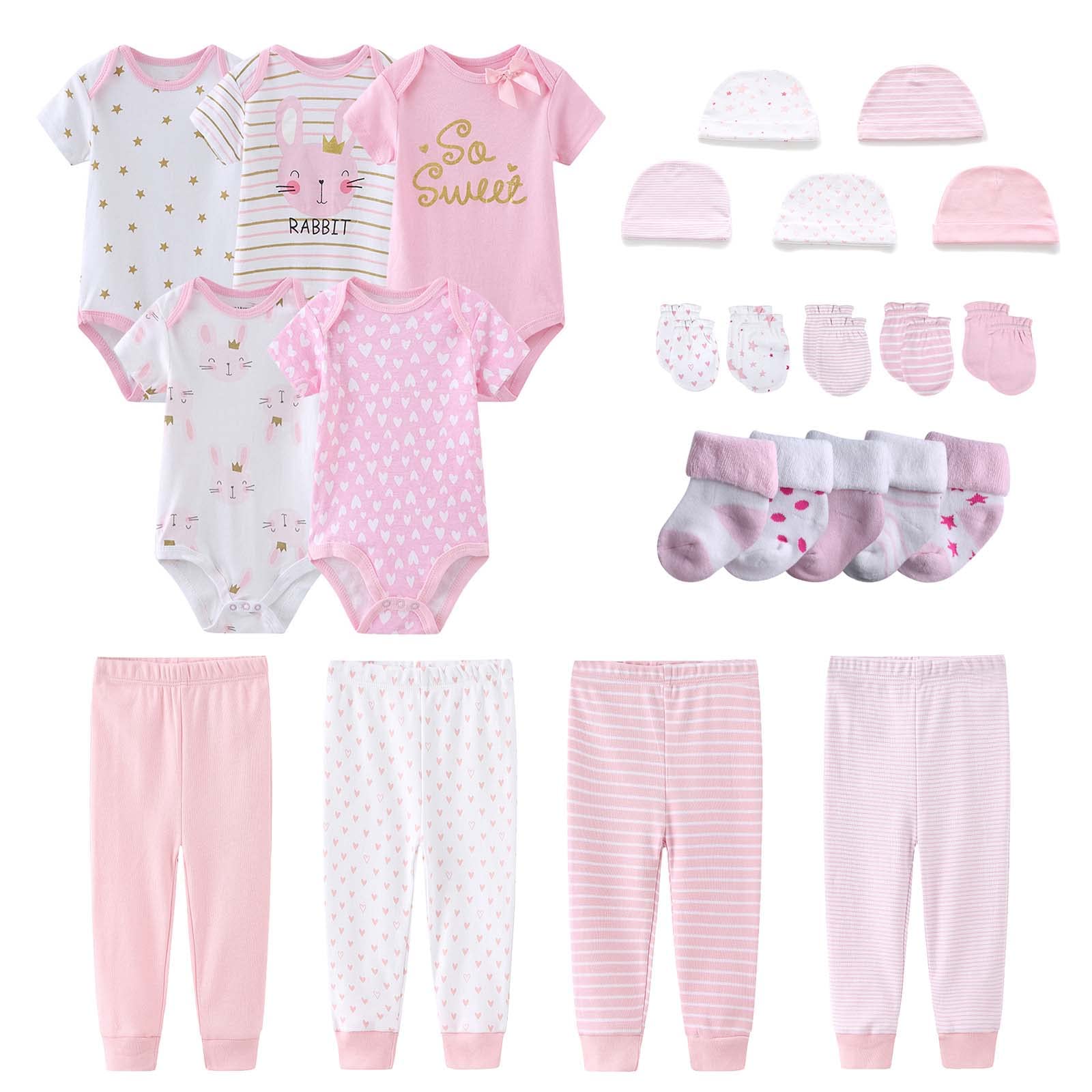 24-Piece Newborn Baby Layette Gift Set - 100% Cotton Bodysuits, Pants & Essentials for Boys & Girls | Perfect for Shower Gifts, Hospital Visits & First Outfits