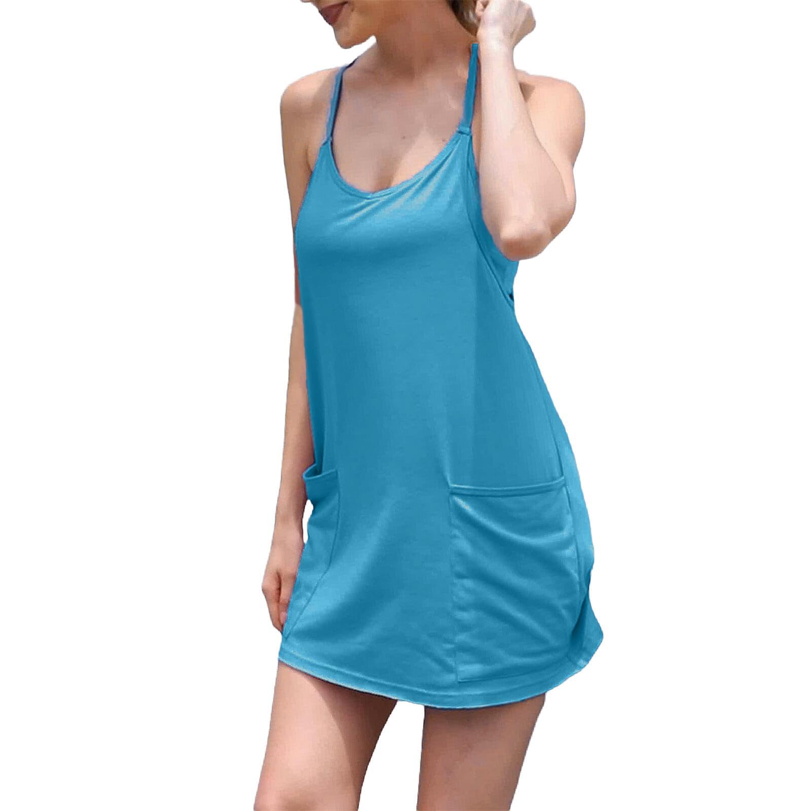 Women's Workout Romper Dress with Built-in Shorts - Sleeveless Spaghetti Strap Athletic Jumpsuit for Gym, Running & Casual Wear | Perfect for Fitness, Yoga & Vacation Outfits