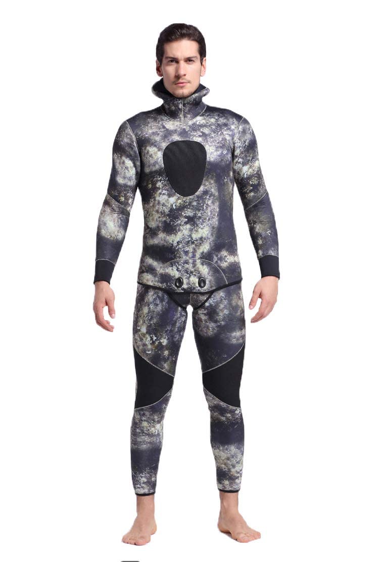Premium 5mm Camouflage Neoprene Wetsuit for Men - Spearfishing, Scuba Diving & Snorkeling Gear - Comfortable & Durable Hooded Diving Suit for Underwater Adventures